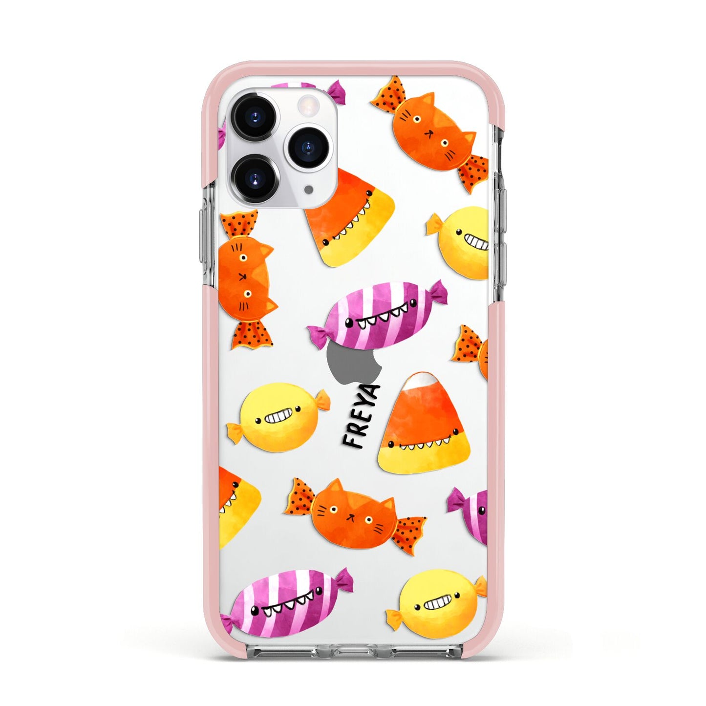 Sweet Faces Halloween Personalised Apple iPhone 11 Pro in Silver with Pink Impact Case