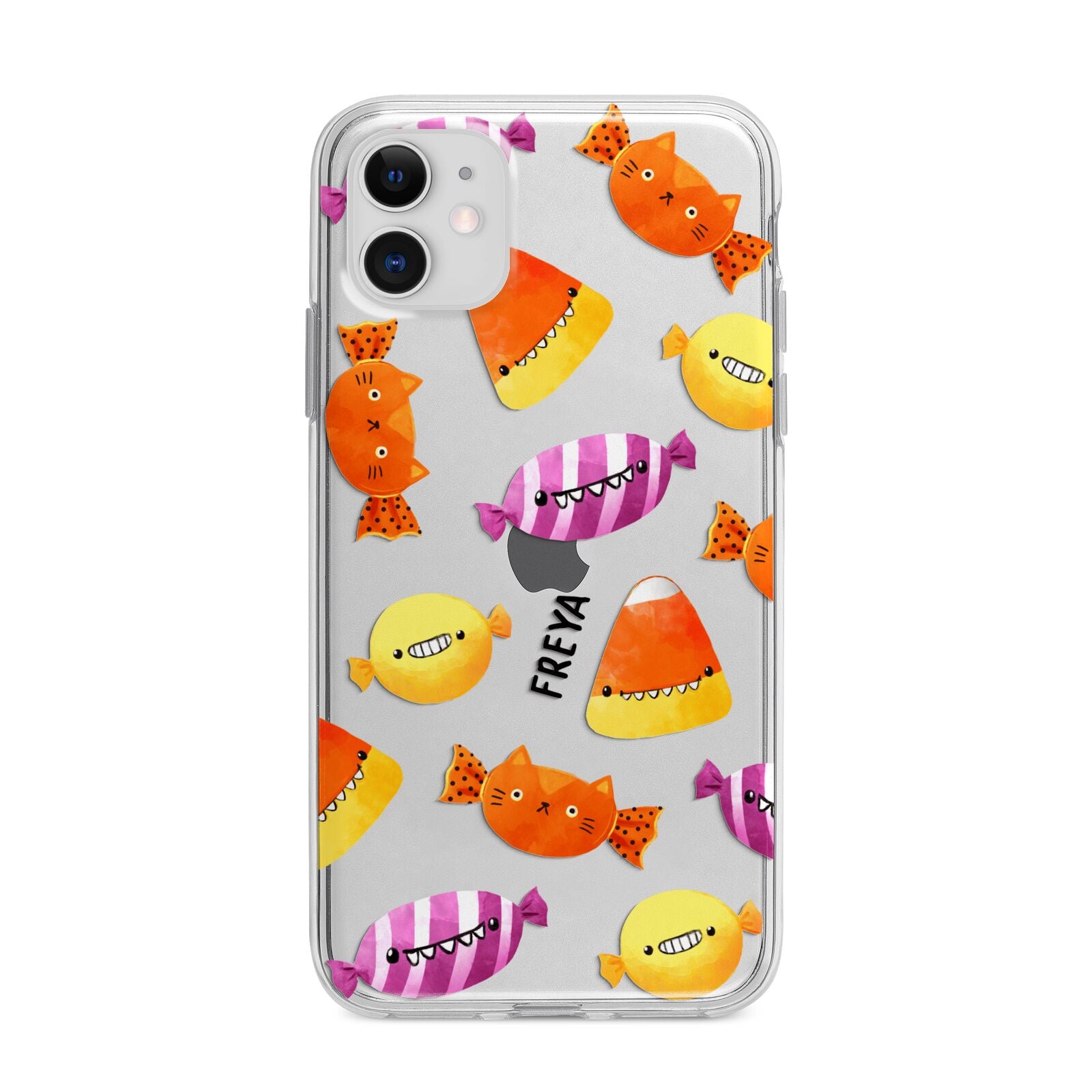 Sweet Faces Halloween Personalised Apple iPhone 11 in White with Bumper Case
