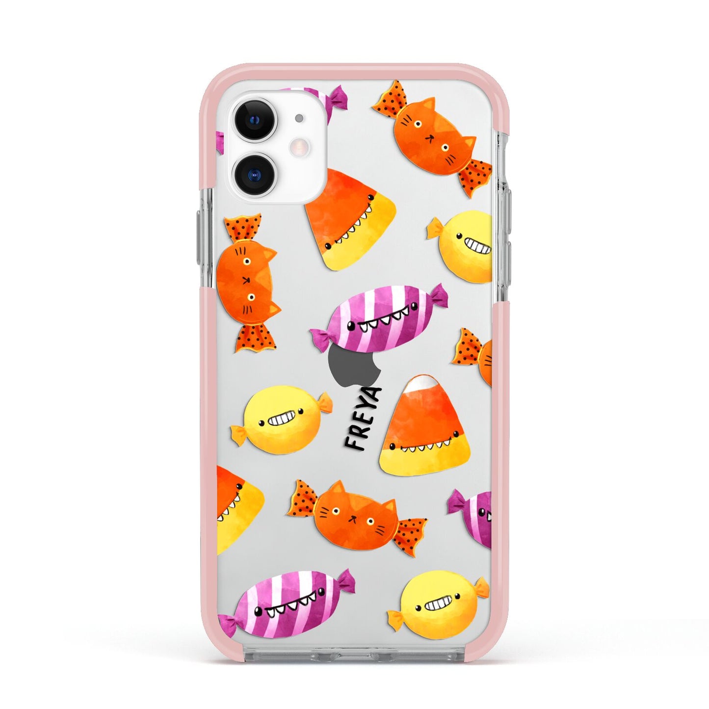 Sweet Faces Halloween Personalised Apple iPhone 11 in White with Pink Impact Case