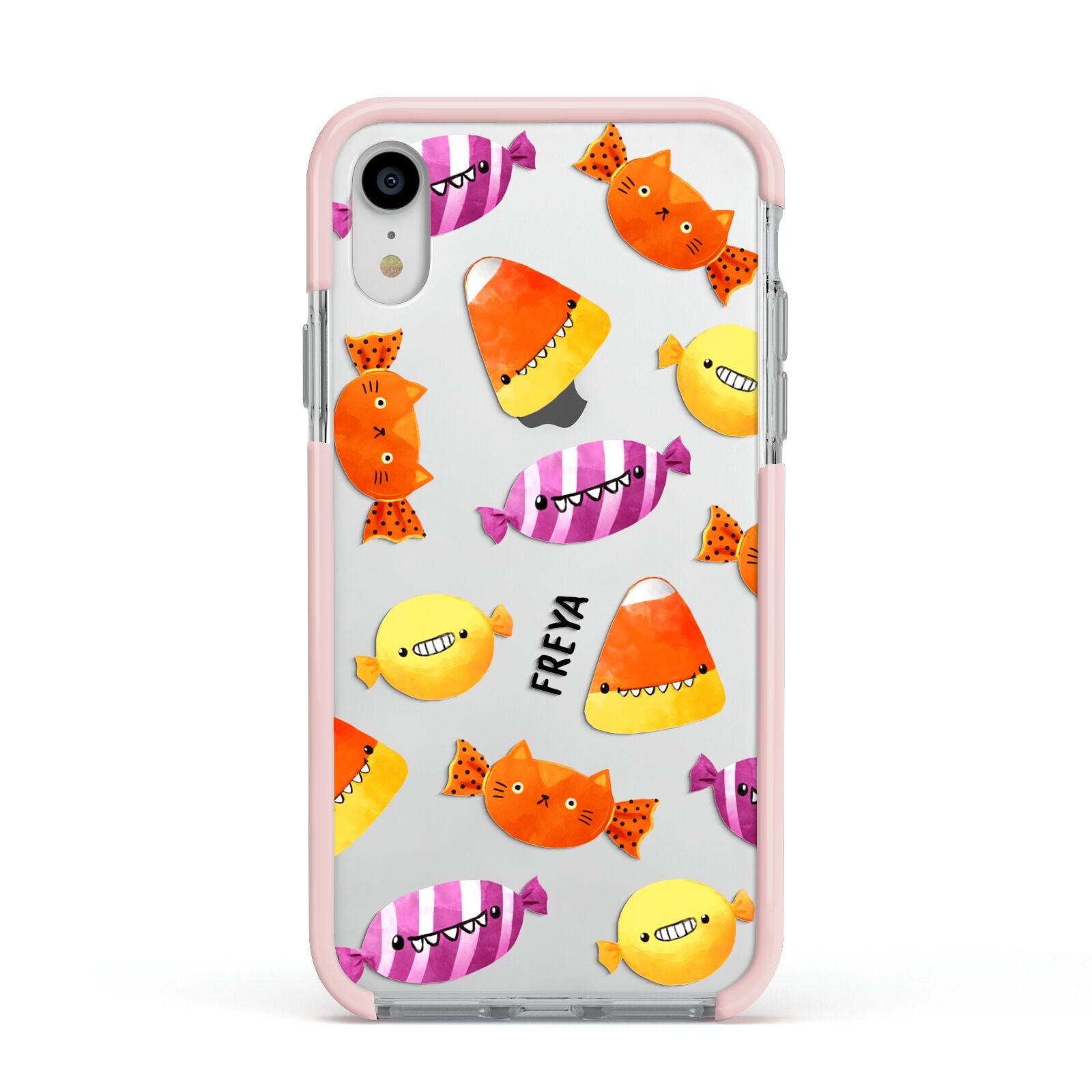 Sweet Faces Halloween Personalised Apple iPhone XR Impact Case Pink Edge on Silver Phone