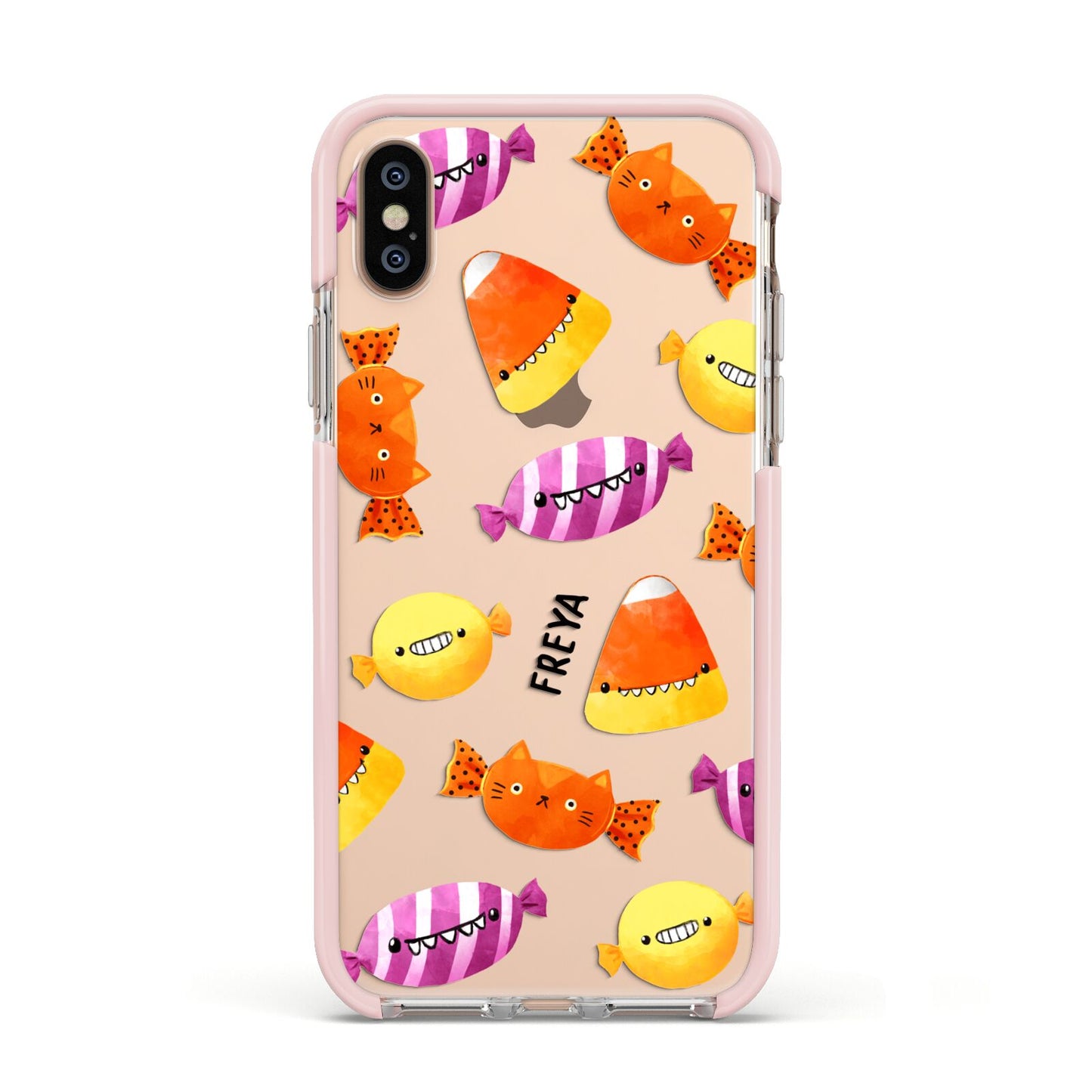 Sweet Faces Halloween Personalised Apple iPhone Xs Impact Case Pink Edge on Gold Phone