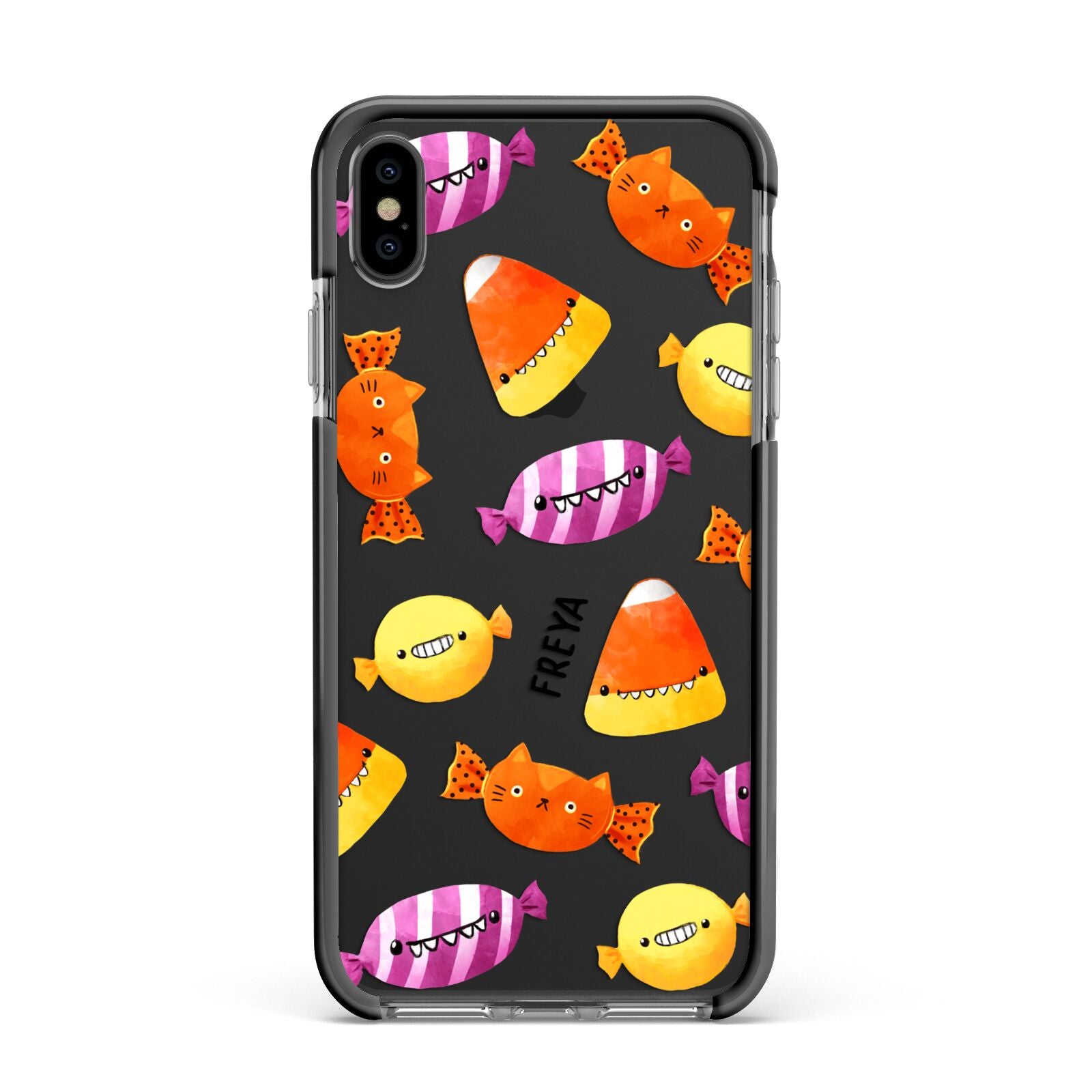 Sweet Faces Halloween Personalised Apple iPhone Xs Max Impact Case Black Edge on Black Phone