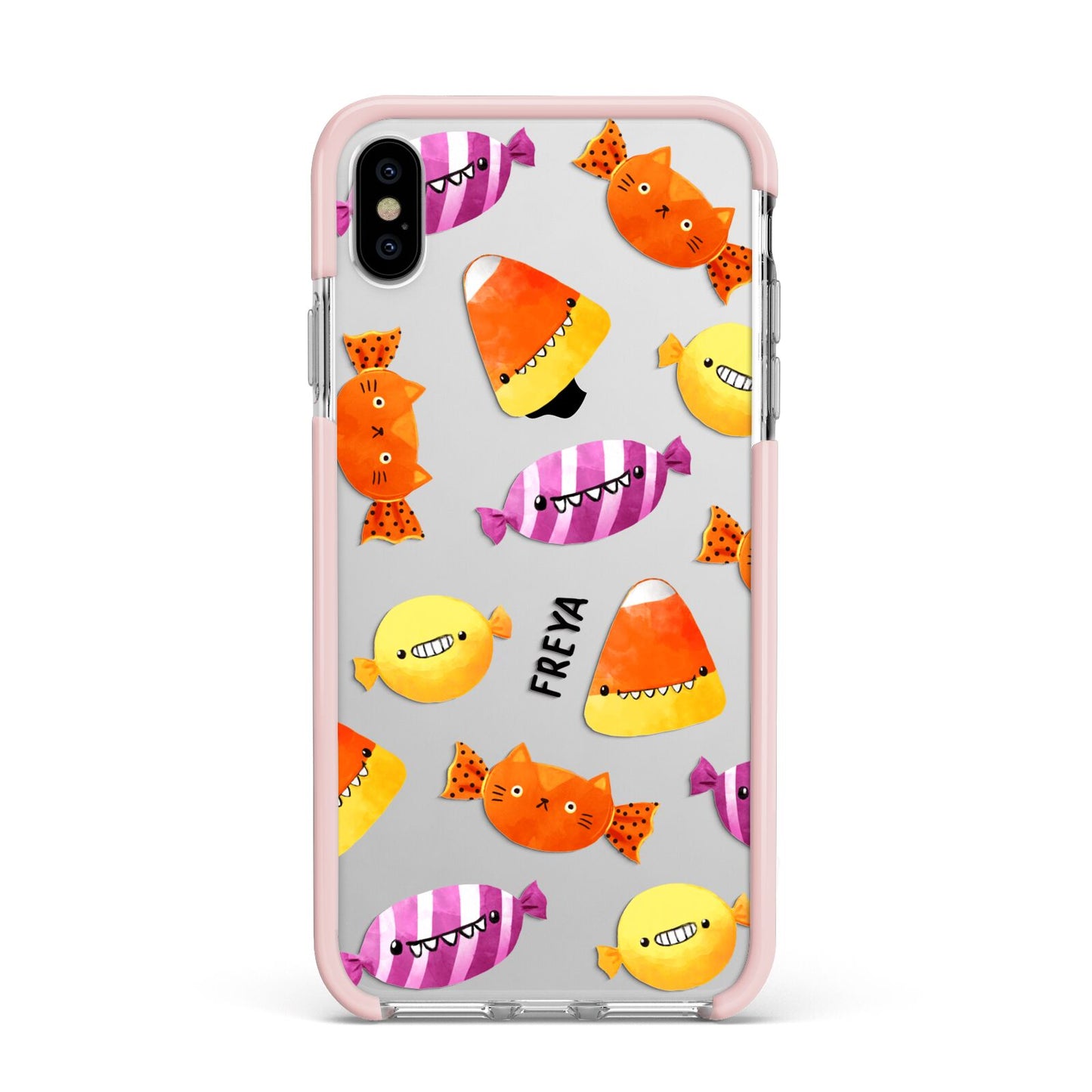 Sweet Faces Halloween Personalised Apple iPhone Xs Max Impact Case Pink Edge on Silver Phone