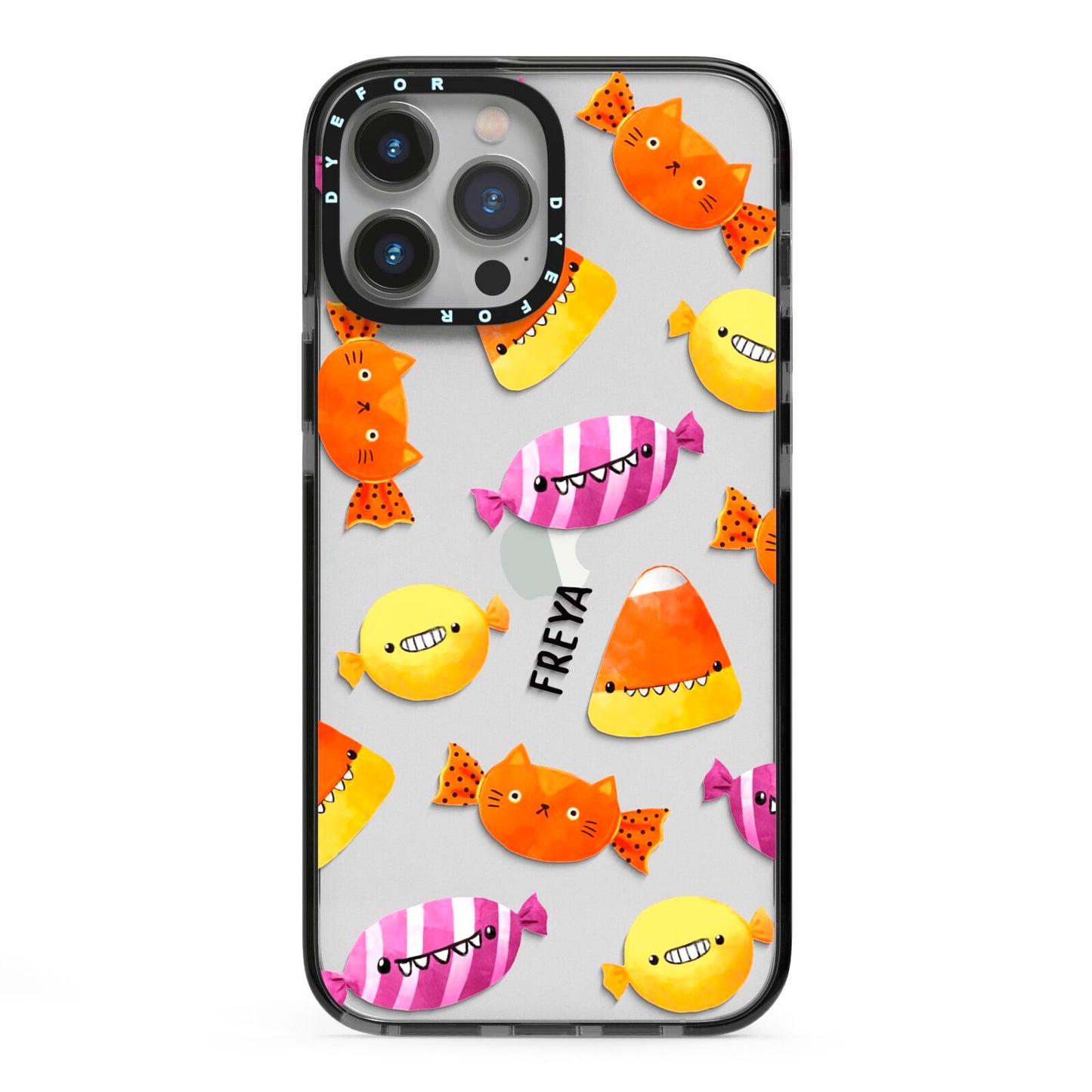 Sweet Faces Halloween Personalised iPhone 13 Pro Max Black Impact Case on Silver phone