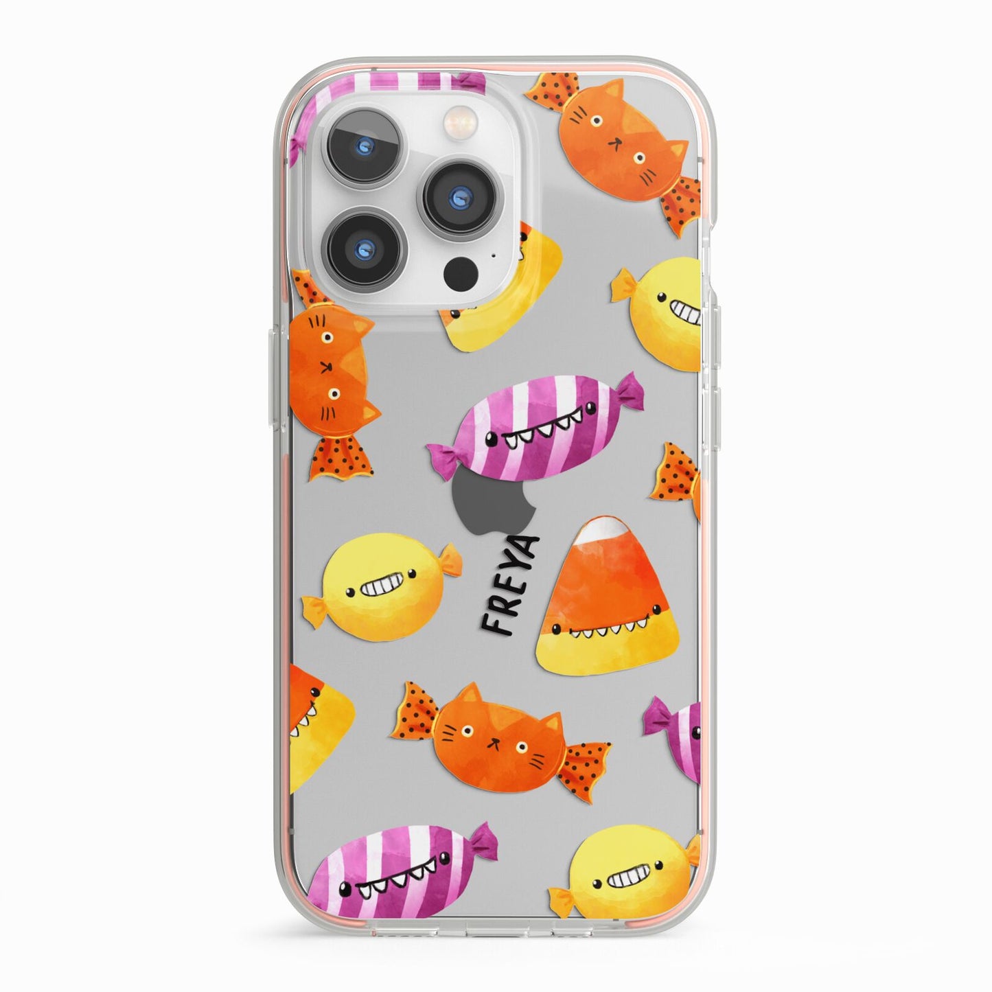 Sweet Faces Halloween Personalised iPhone 13 Pro TPU Impact Case with Pink Edges