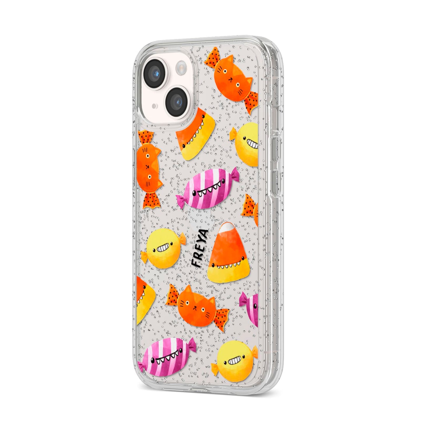 Sweet Faces Halloween Personalised iPhone 14 Glitter Tough Case Starlight Angled Image
