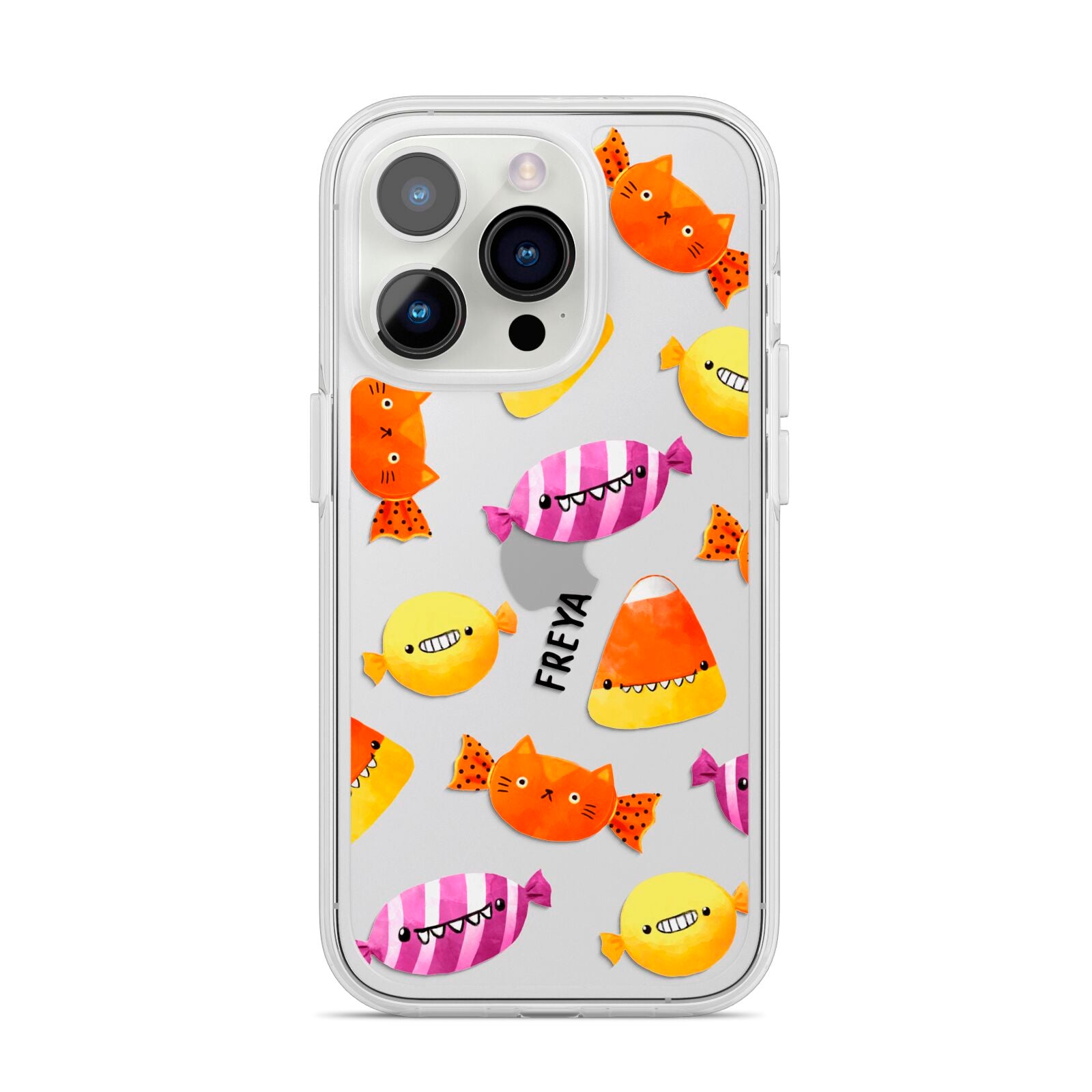 Sweet Faces Halloween Personalised iPhone 14 Pro Clear Tough Case Silver