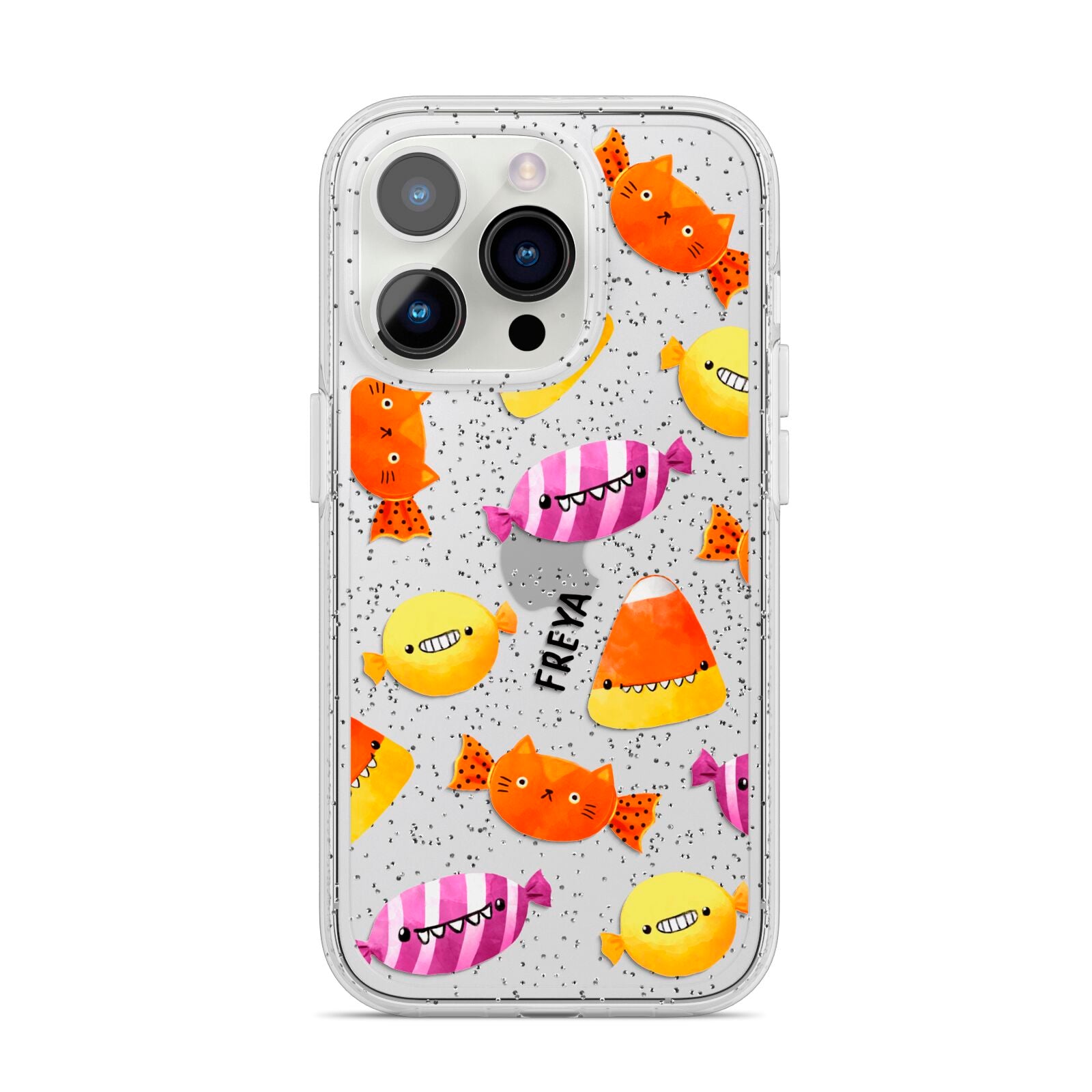 Sweet Faces Halloween Personalised iPhone 14 Pro Glitter Tough Case Silver