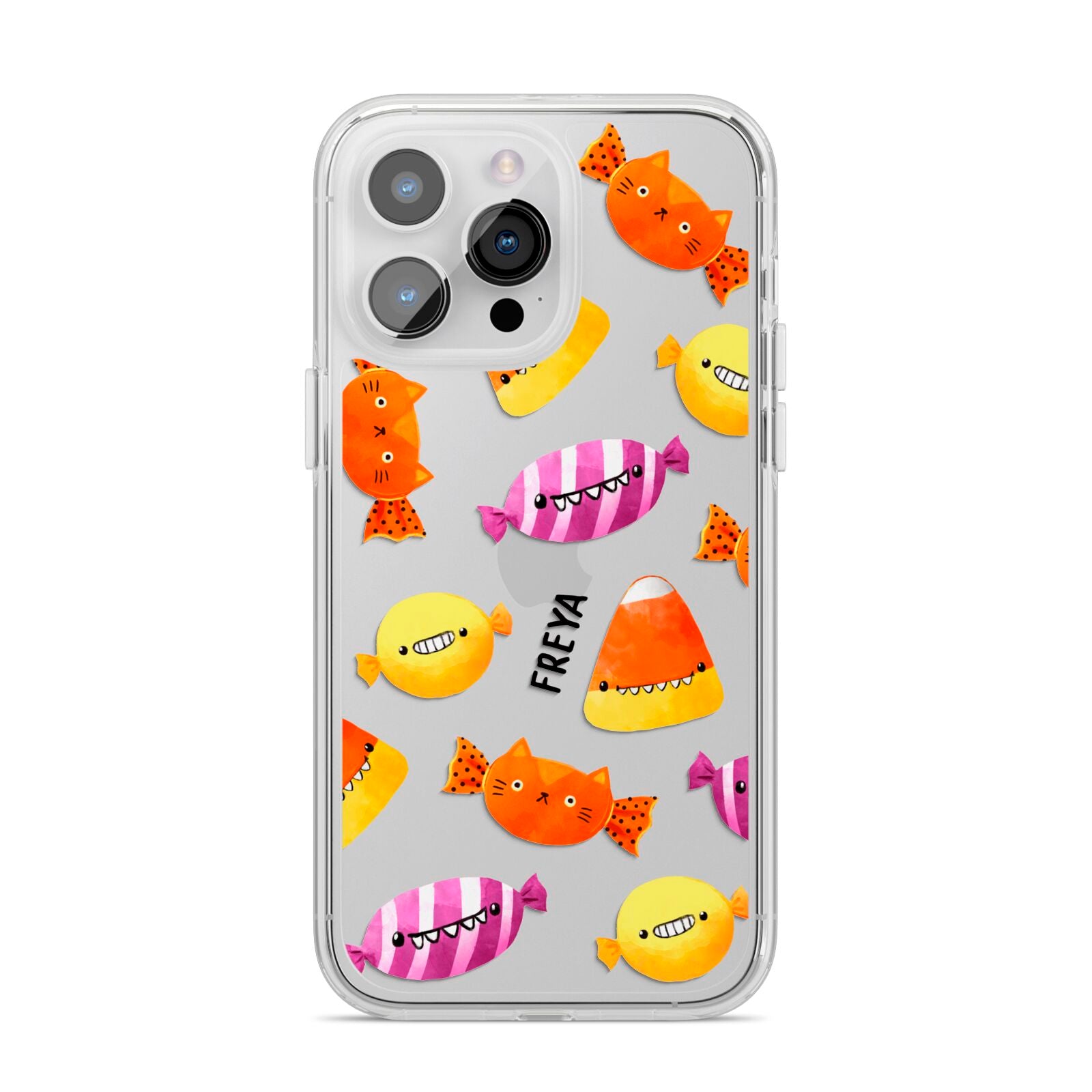 Sweet Faces Halloween Personalised iPhone 14 Pro Max Clear Tough Case Silver