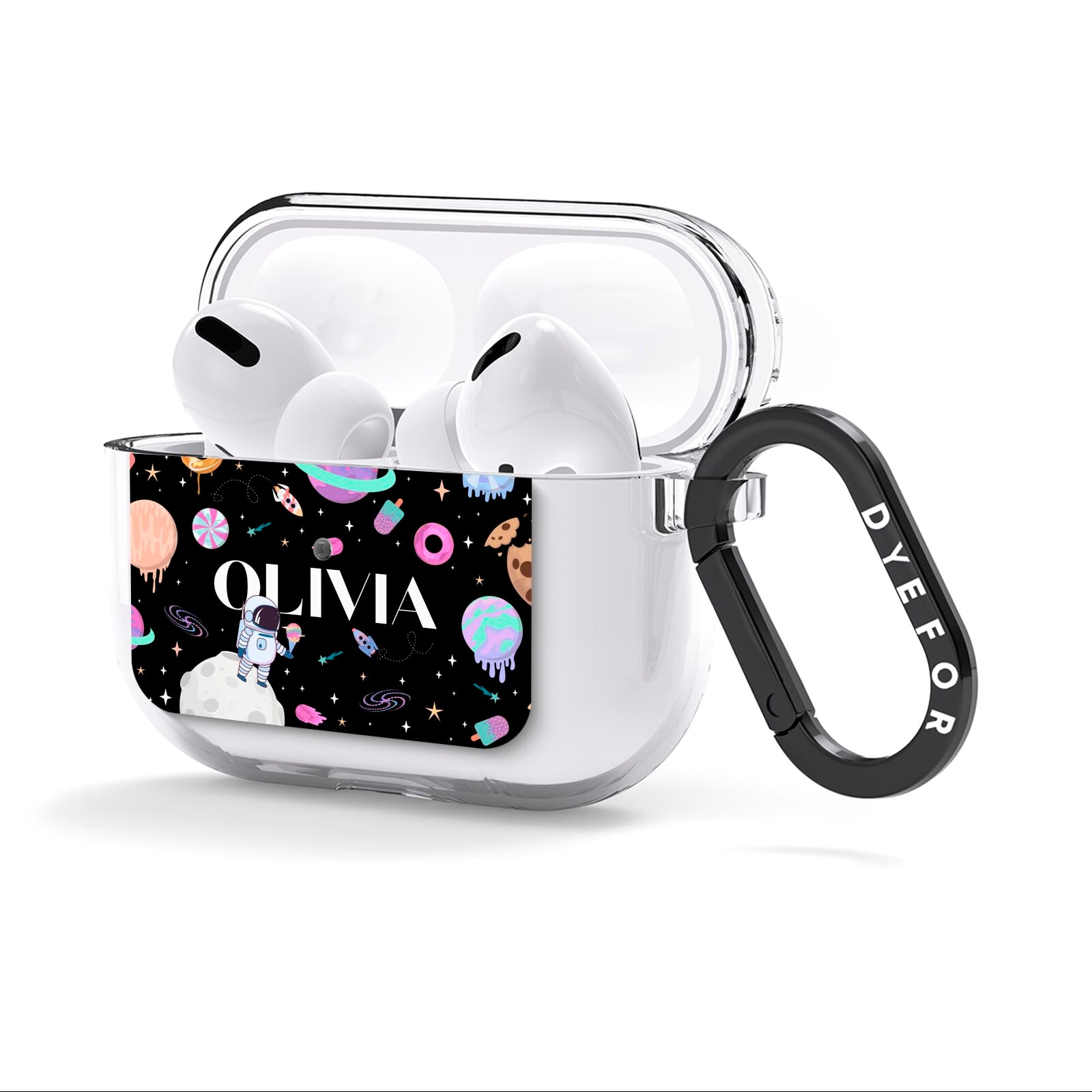 Sweet Treats in Space with Name AirPods Clear Case 3rd Gen Side Image