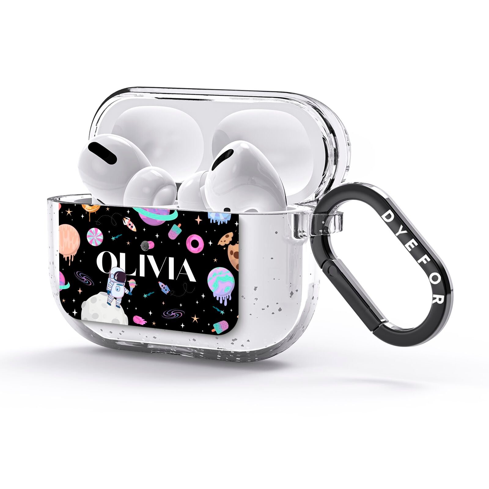 Sweet Treats in Space with Name AirPods Glitter Case 3rd Gen Side Image