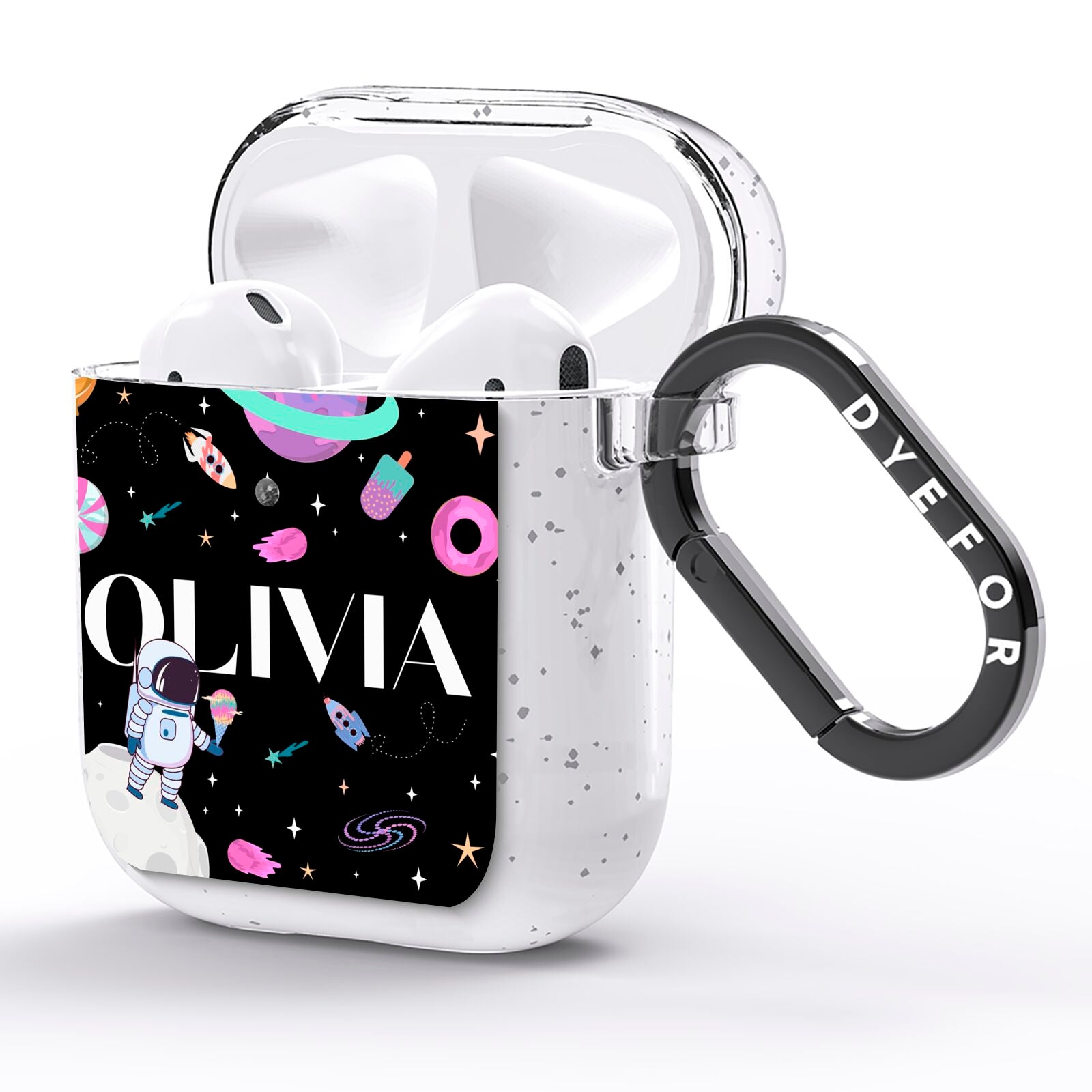 Sweet Treats in Space with Name AirPods Glitter Case Side Image