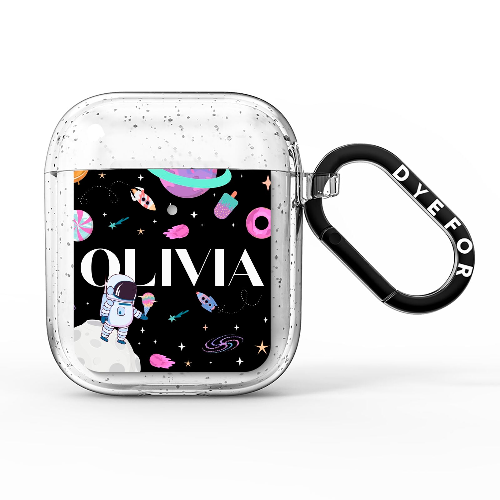Sweet Treats in Space with Name AirPods Glitter Case