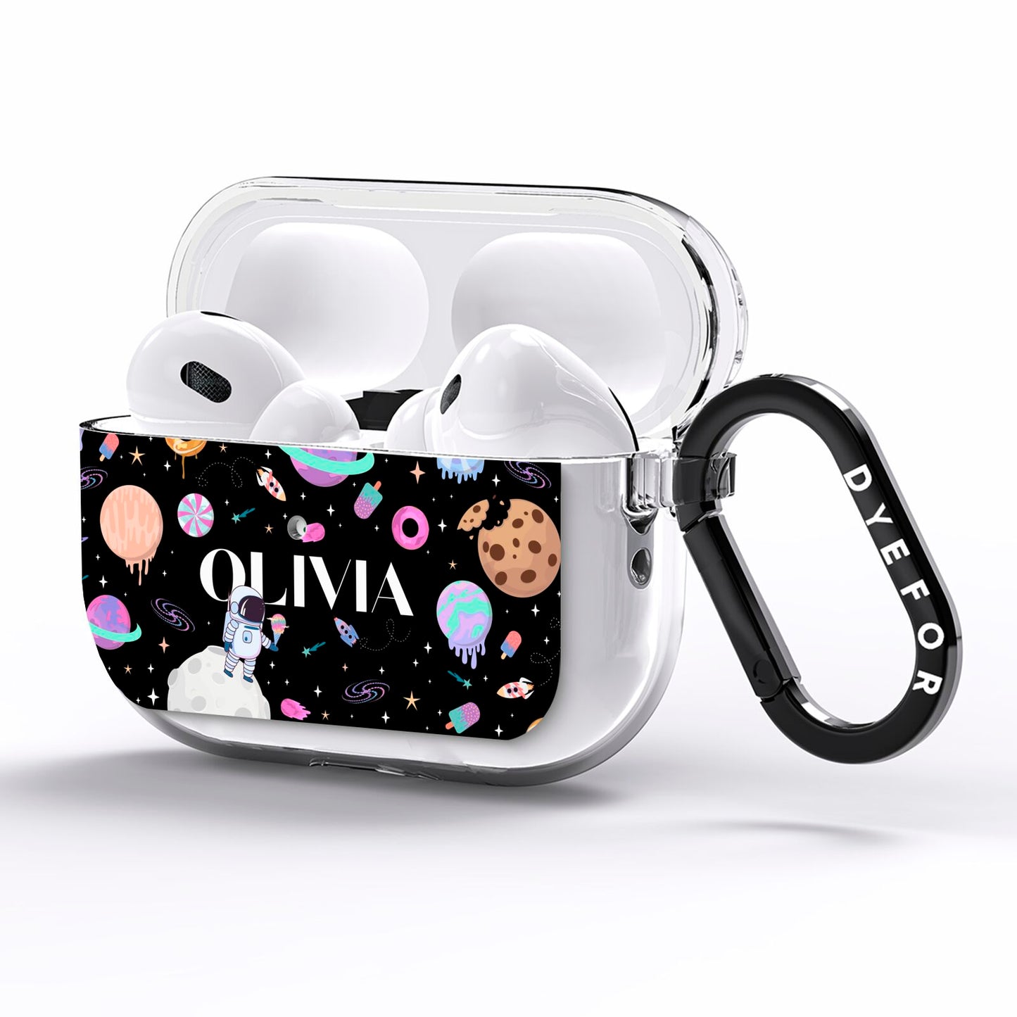 Sweet Treats in Space with Name AirPods Pro Clear Case Side Image