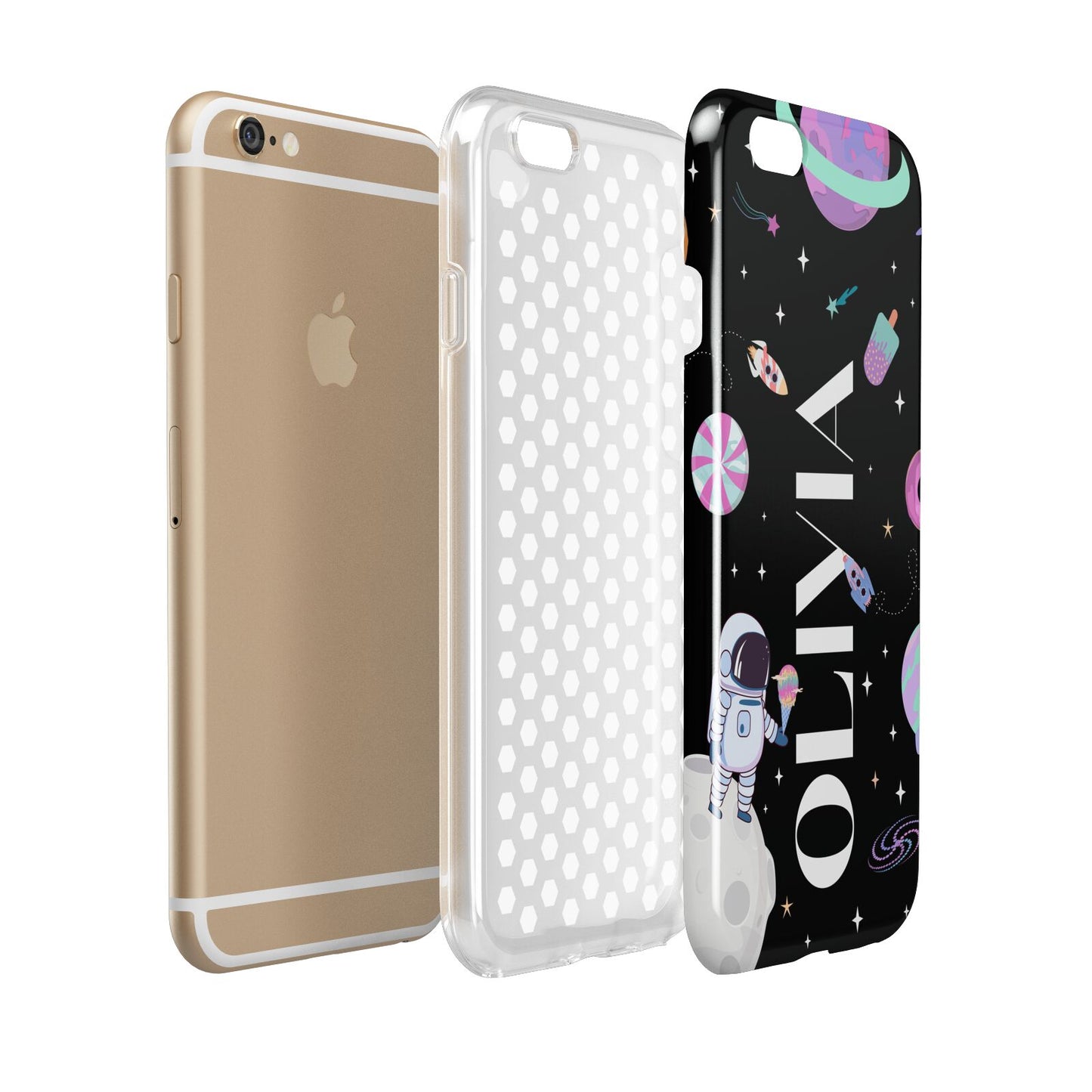 Sweet Treats in Space with Name Apple iPhone 6 3D Tough Case Expanded view