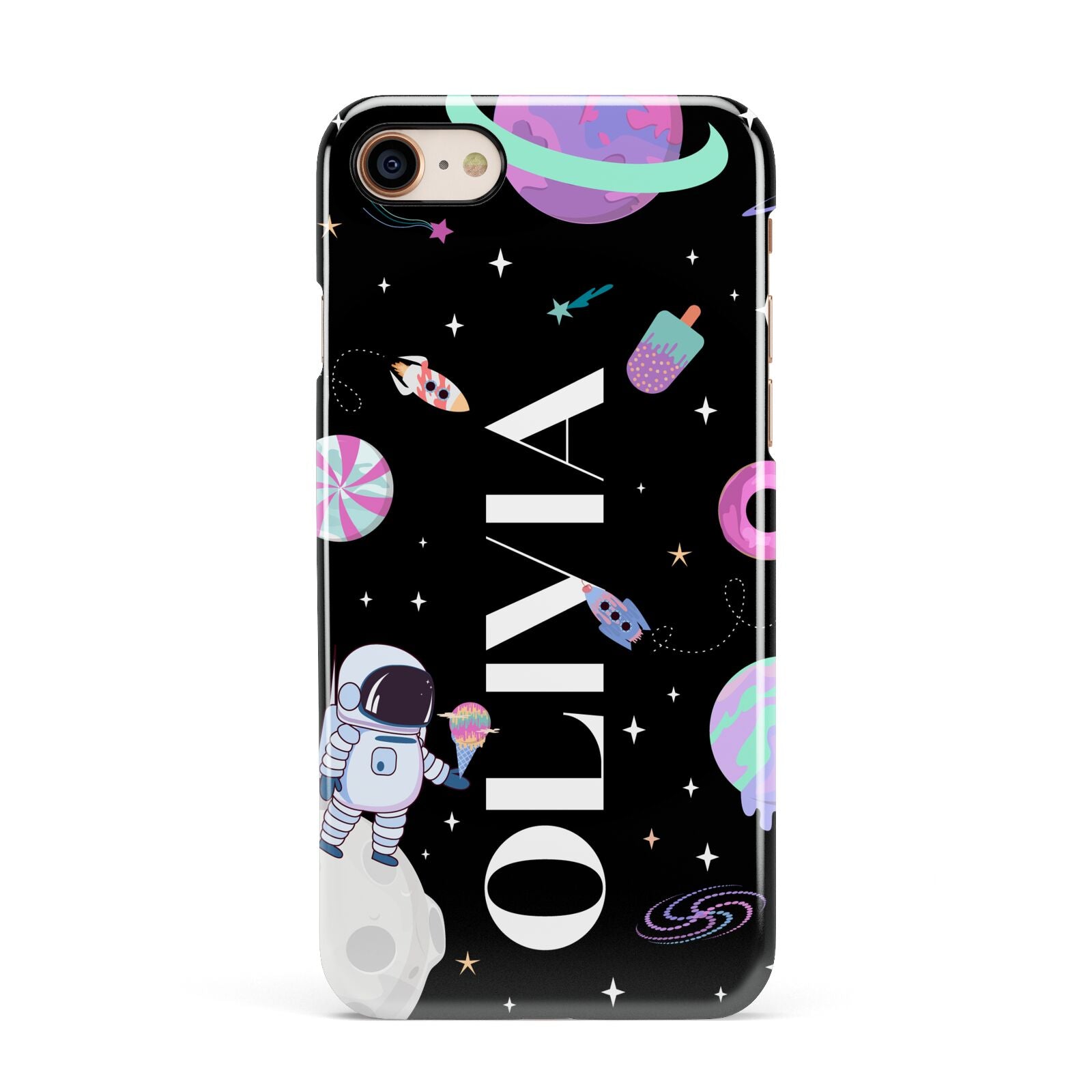 Sweet Treats in Space with Name Apple iPhone 7 8 3D Snap Case