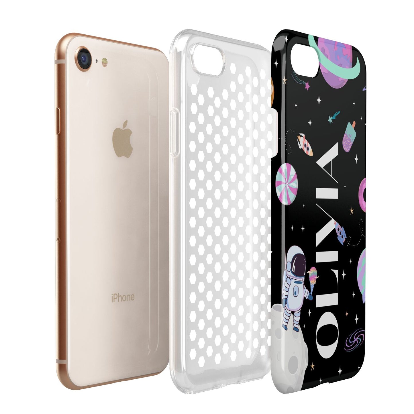 Sweet Treats in Space with Name Apple iPhone 7 8 3D Tough Case Expanded View