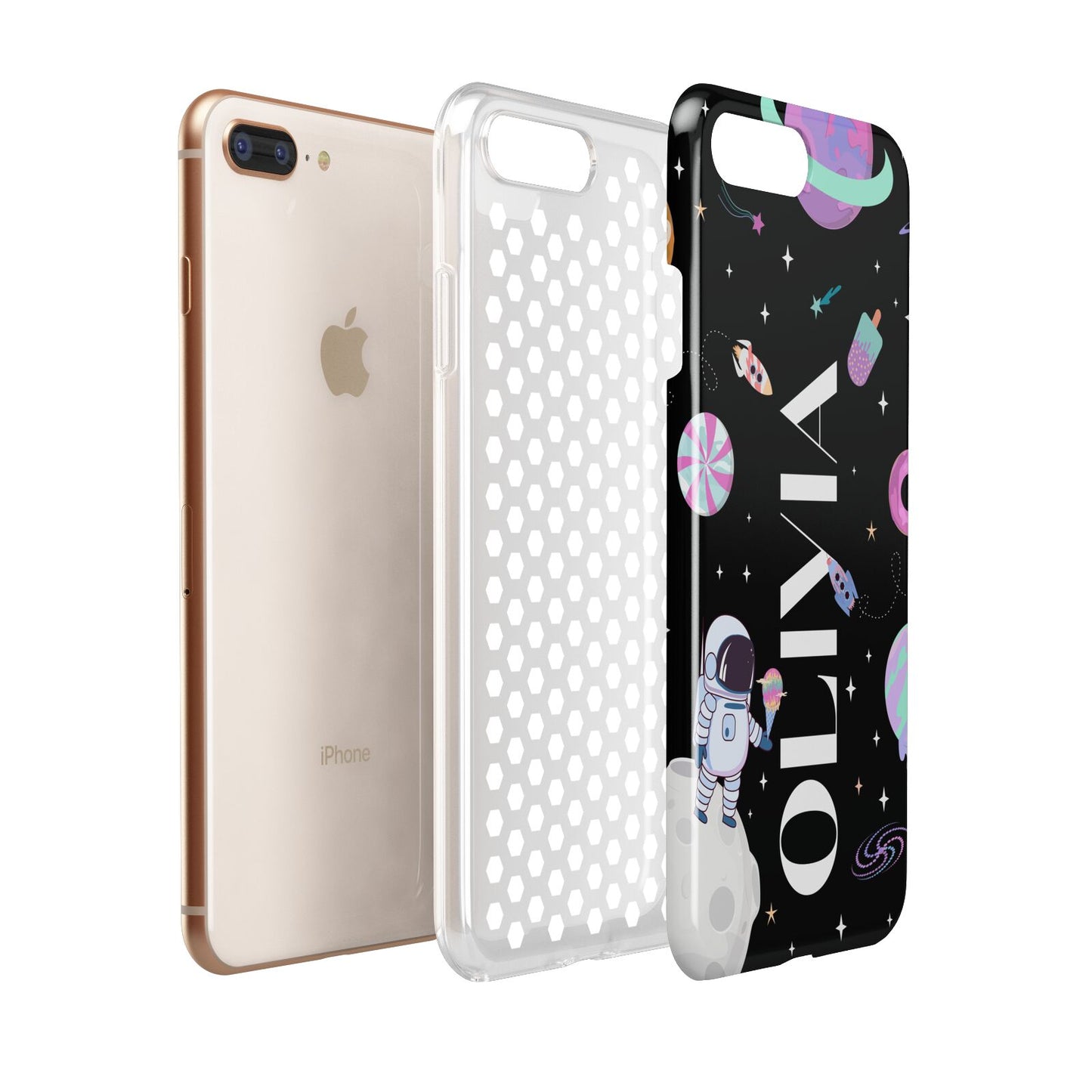 Sweet Treats in Space with Name Apple iPhone 7 8 Plus 3D Tough Case Expanded View