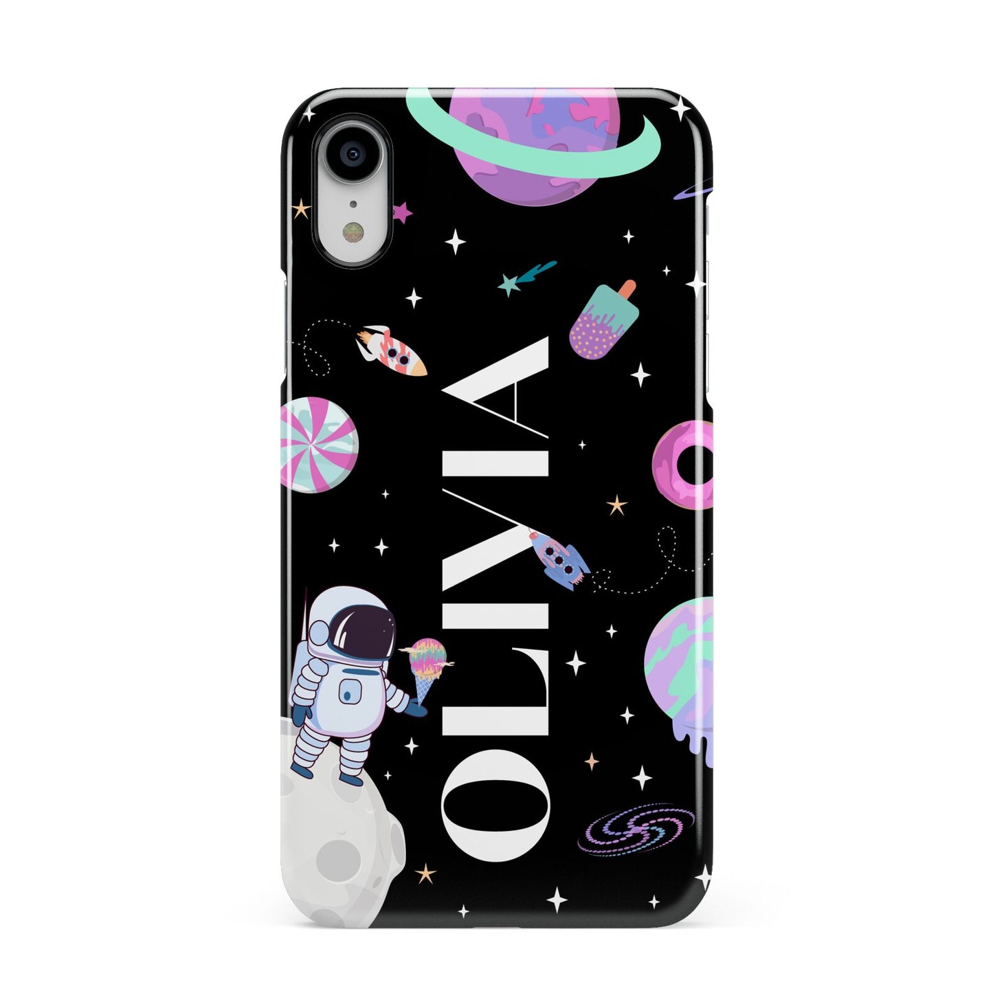 Sweet Treats in Space with Name Apple iPhone XR White 3D Snap Case