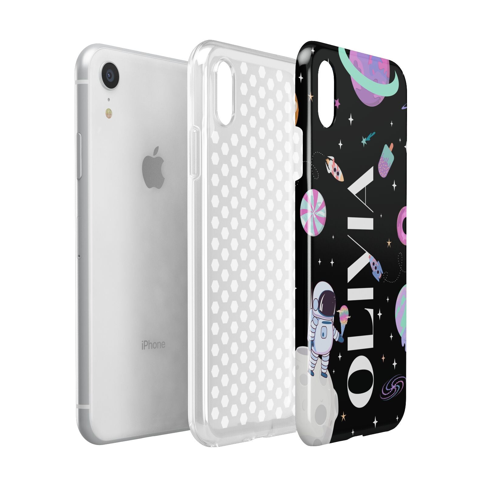 Sweet Treats in Space with Name Apple iPhone XR White 3D Tough Case Expanded view