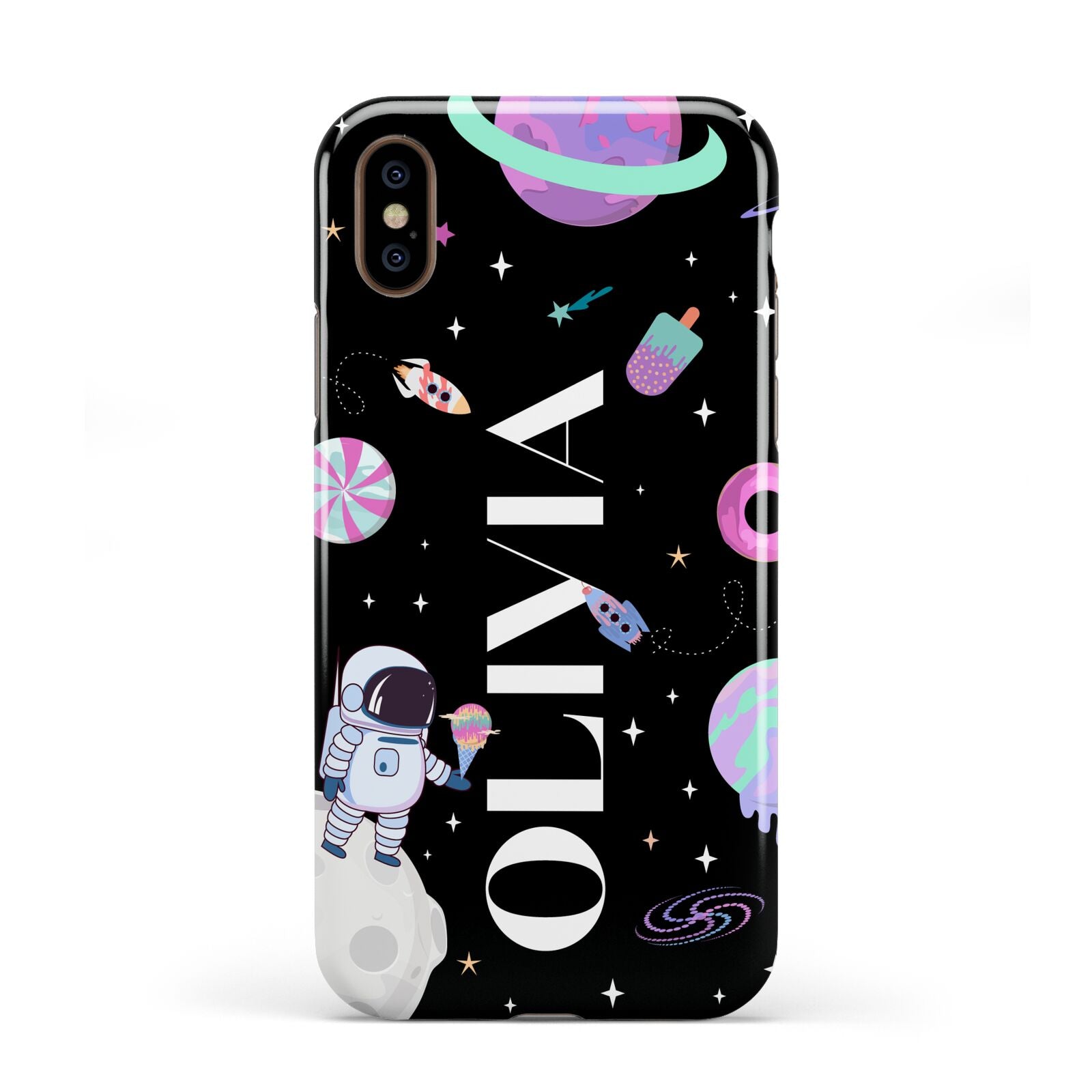 Sweet Treats in Space with Name Apple iPhone XS 3D Tough