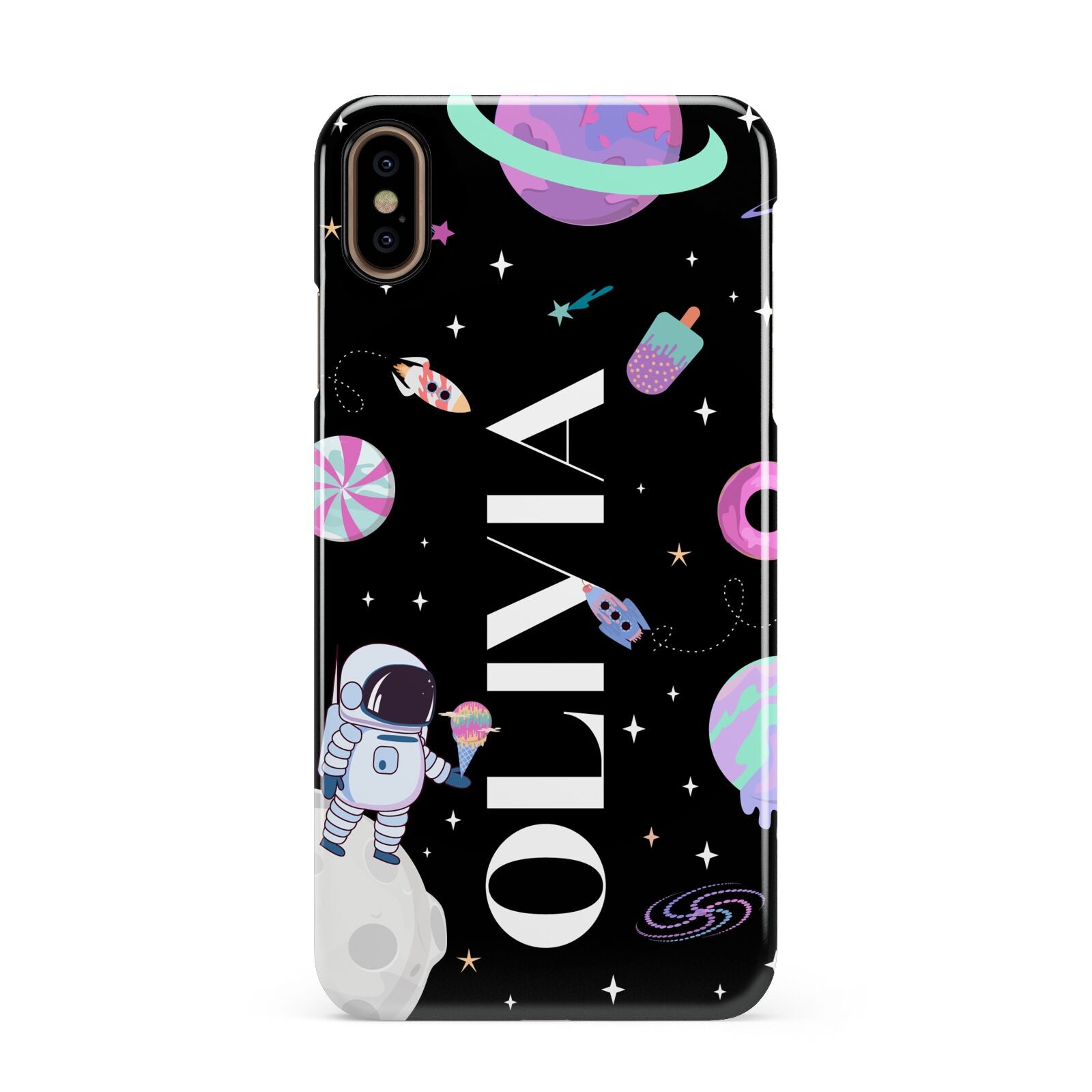 Sweet Treats in Space with Name Apple iPhone Xs Max 3D Snap Case