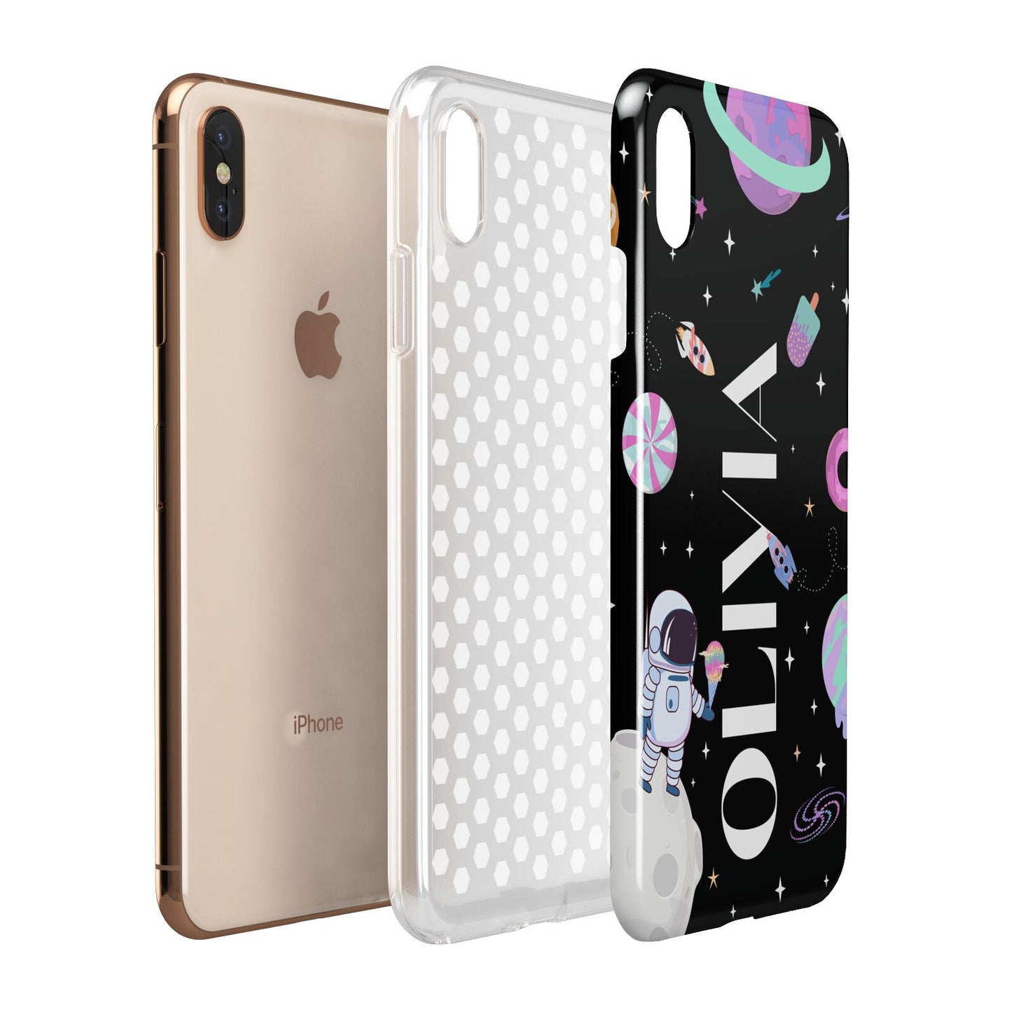 Sweet Treats in Space with Name Apple iPhone Xs Max 3D Tough Case Expanded View