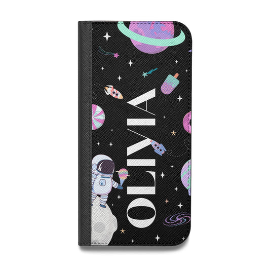 Sweet Treats in Space with Name Vegan Leather Flip Samsung Case