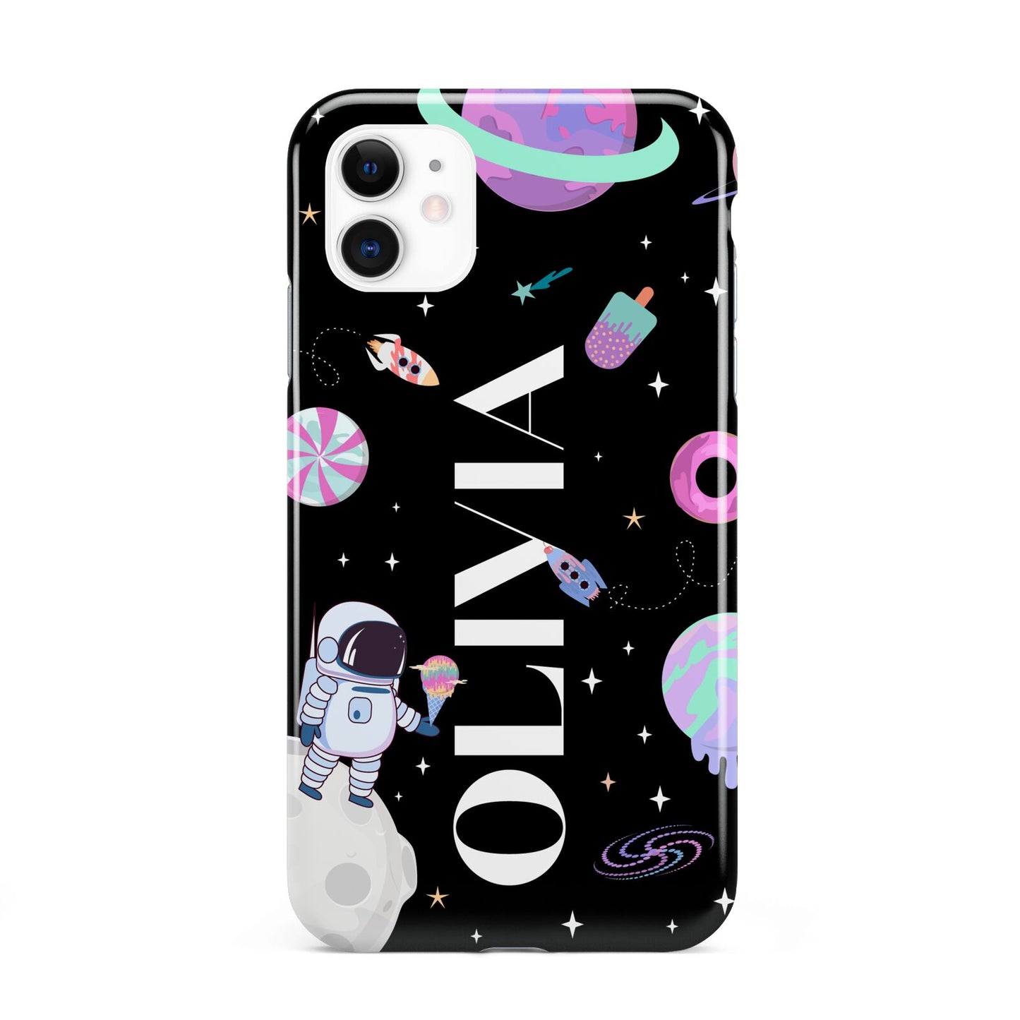 Sweet Treats in Space with Name iPhone 11 3D Tough Case