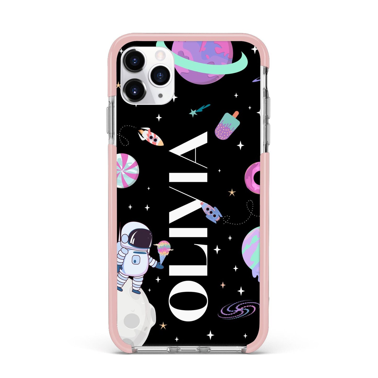 Sweet Treats in Space with Name iPhone 11 Pro Max Impact Pink Edge Case