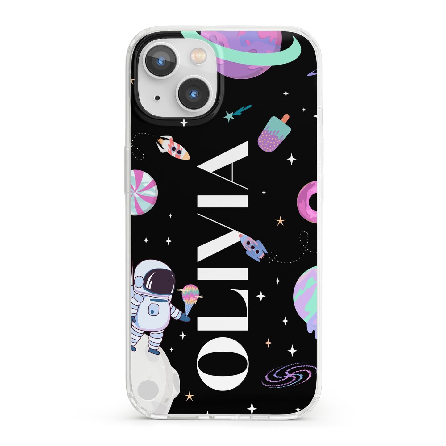 Sweet Treats in Space with Name iPhone 13 Clear Bumper Case