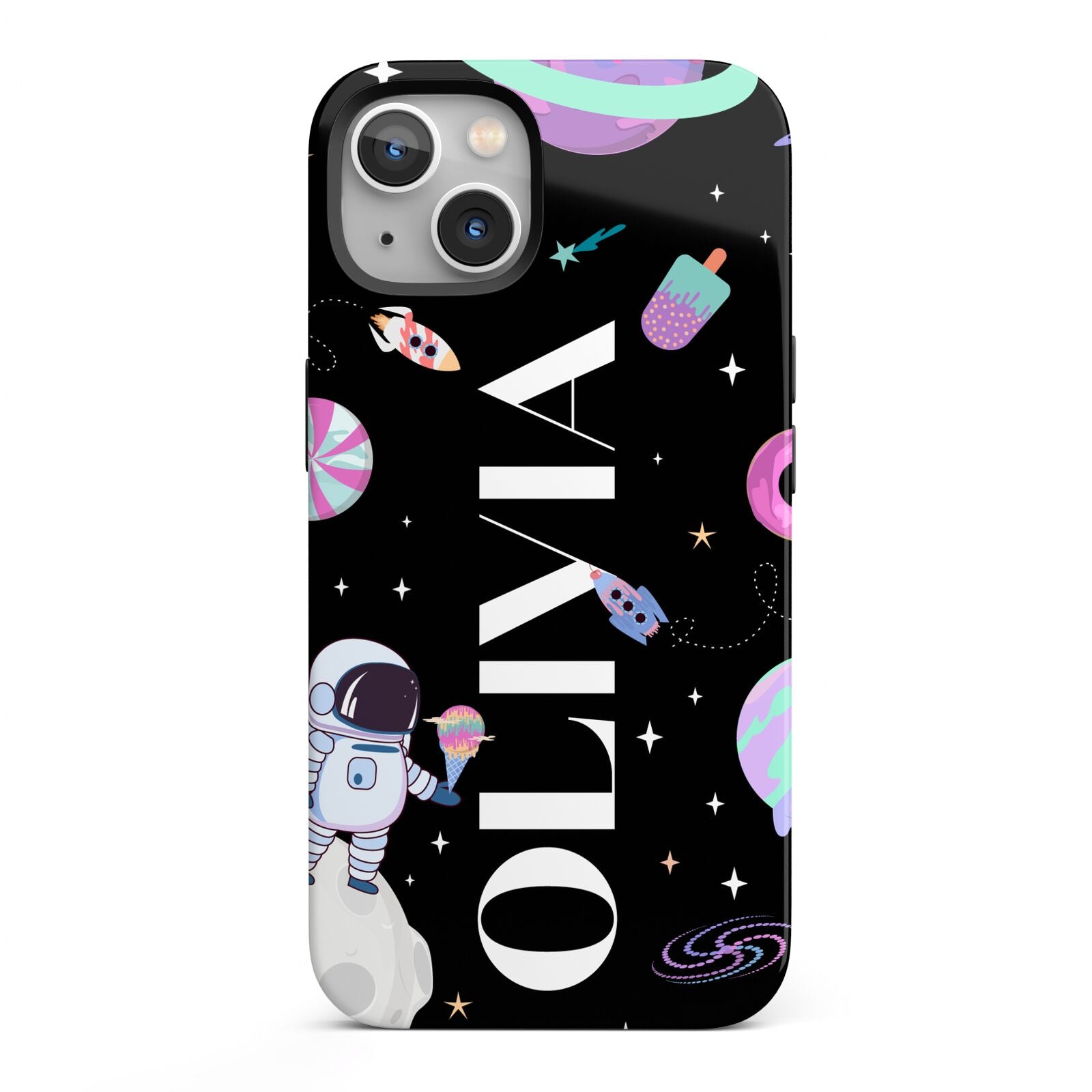 Sweet Treats in Space with Name iPhone 13 Full Wrap 3D Tough Case