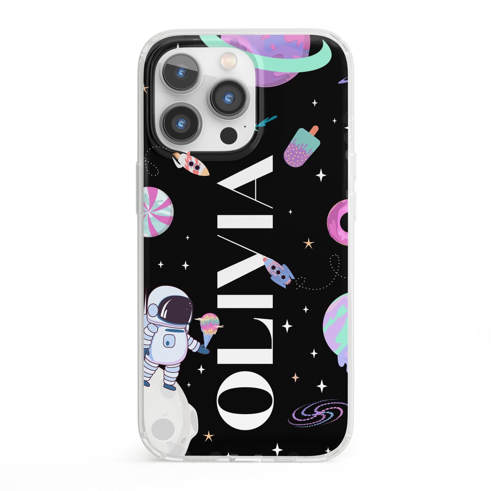 Sweet Treats in Space with Name iPhone 13 Pro Clear Bumper Case