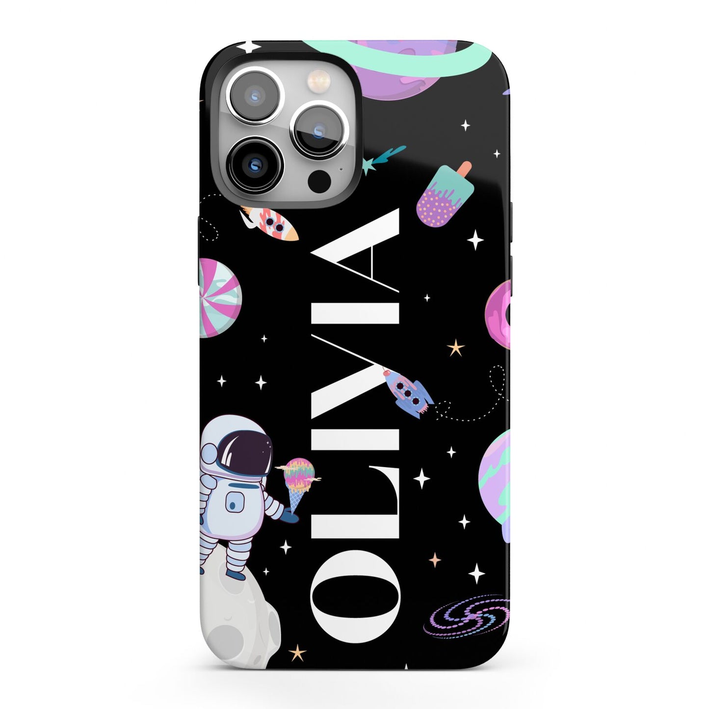 Sweet Treats in Space with Name iPhone 13 Pro Max Full Wrap 3D Tough Case