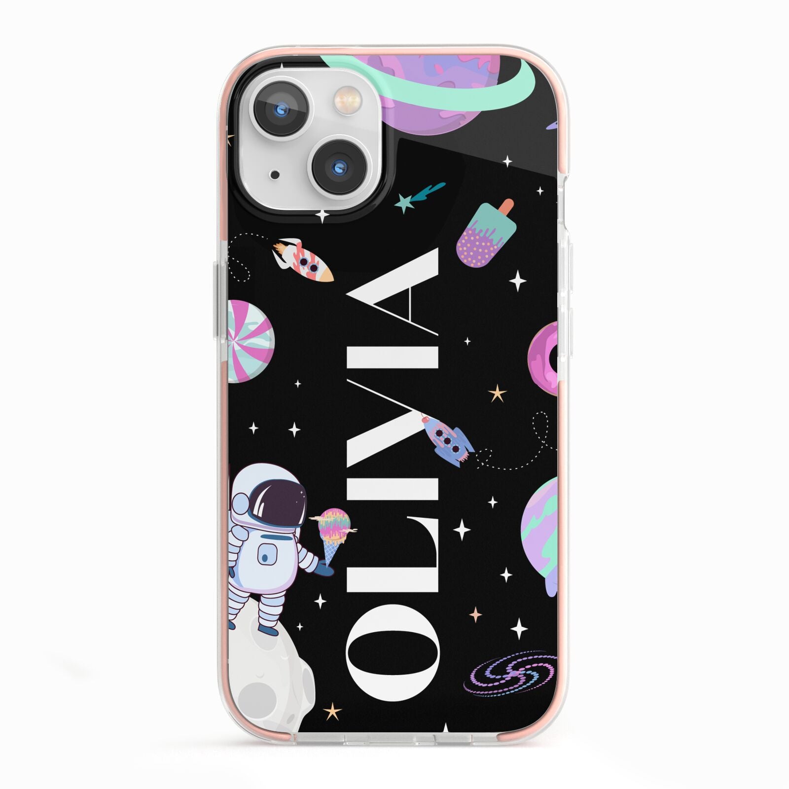 Sweet Treats in Space with Name iPhone 13 TPU Impact Case with Pink Edges