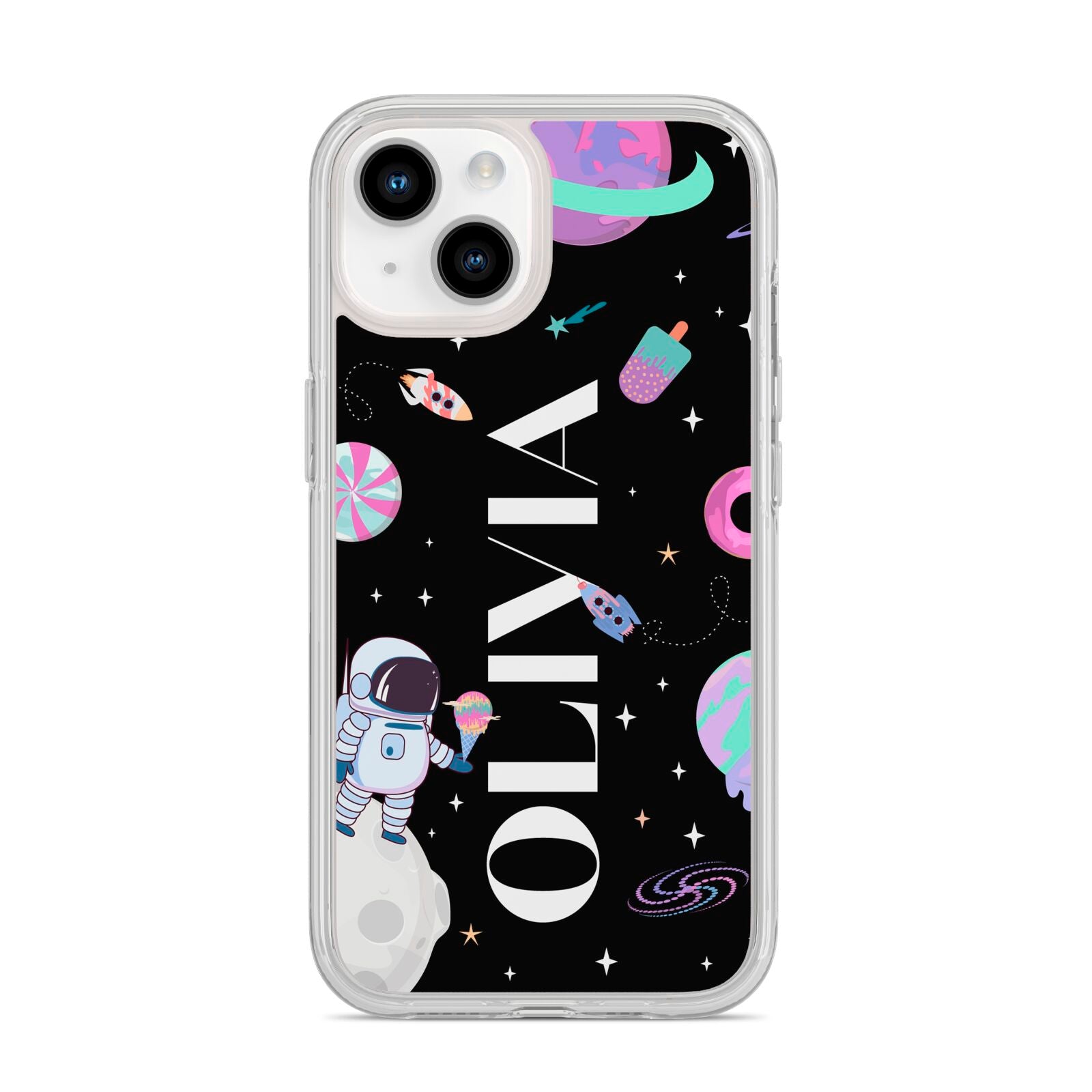 Sweet Treats in Space with Name iPhone 14 Clear Tough Case Starlight