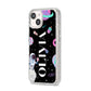 Sweet Treats in Space with Name iPhone 14 Glitter Tough Case Starlight Angled Image