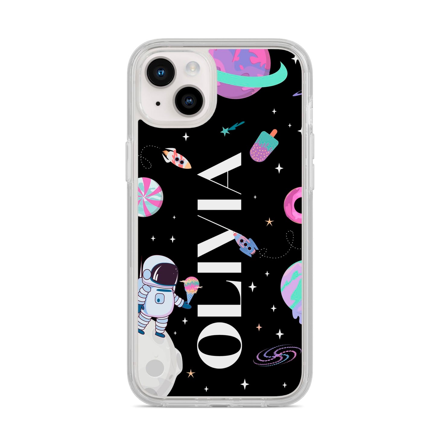 Sweet Treats in Space with Name iPhone 14 Plus Clear Tough Case Starlight