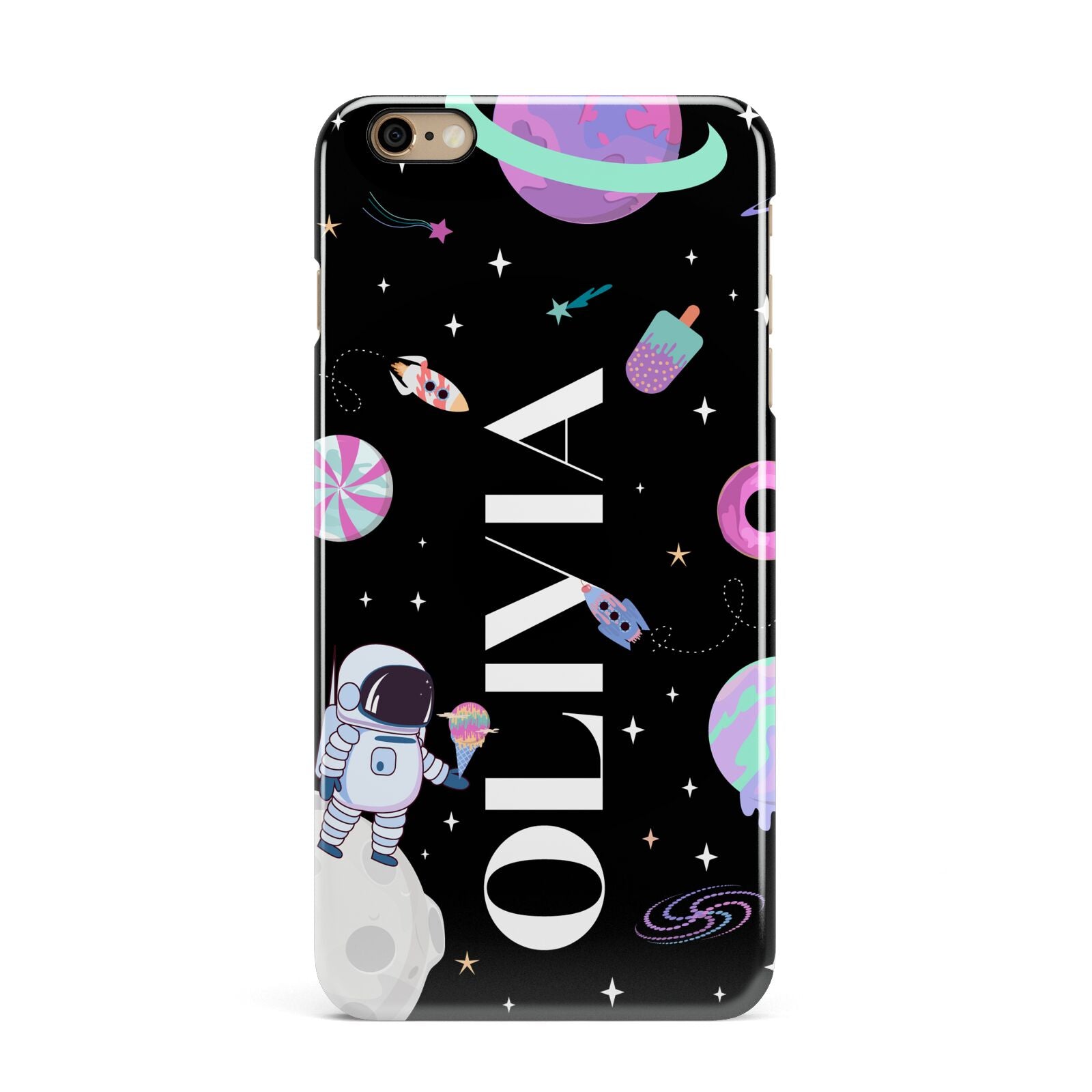 Sweet Treats in Space with Name iPhone 6 Plus 3D Snap Case on Gold Phone