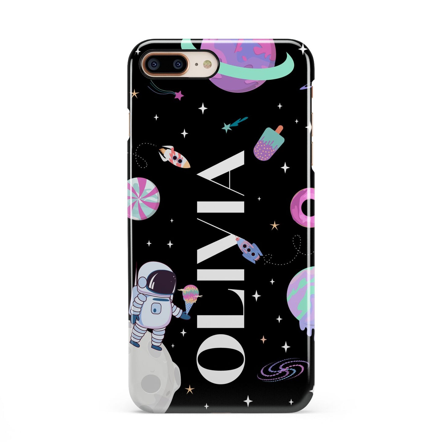 Sweet Treats in Space with Name iPhone 8 Plus 3D Snap Case on Gold Phone