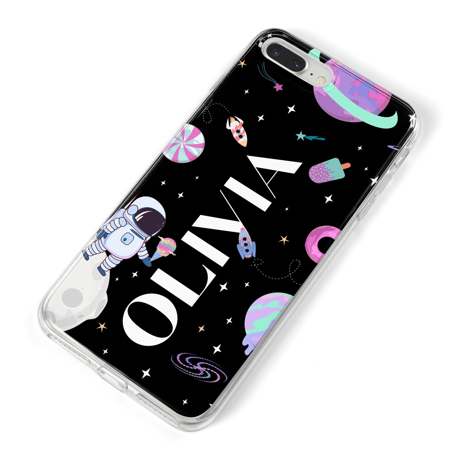 Sweet Treats in Space with Name iPhone 8 Plus Bumper Case on Silver iPhone Alternative Image