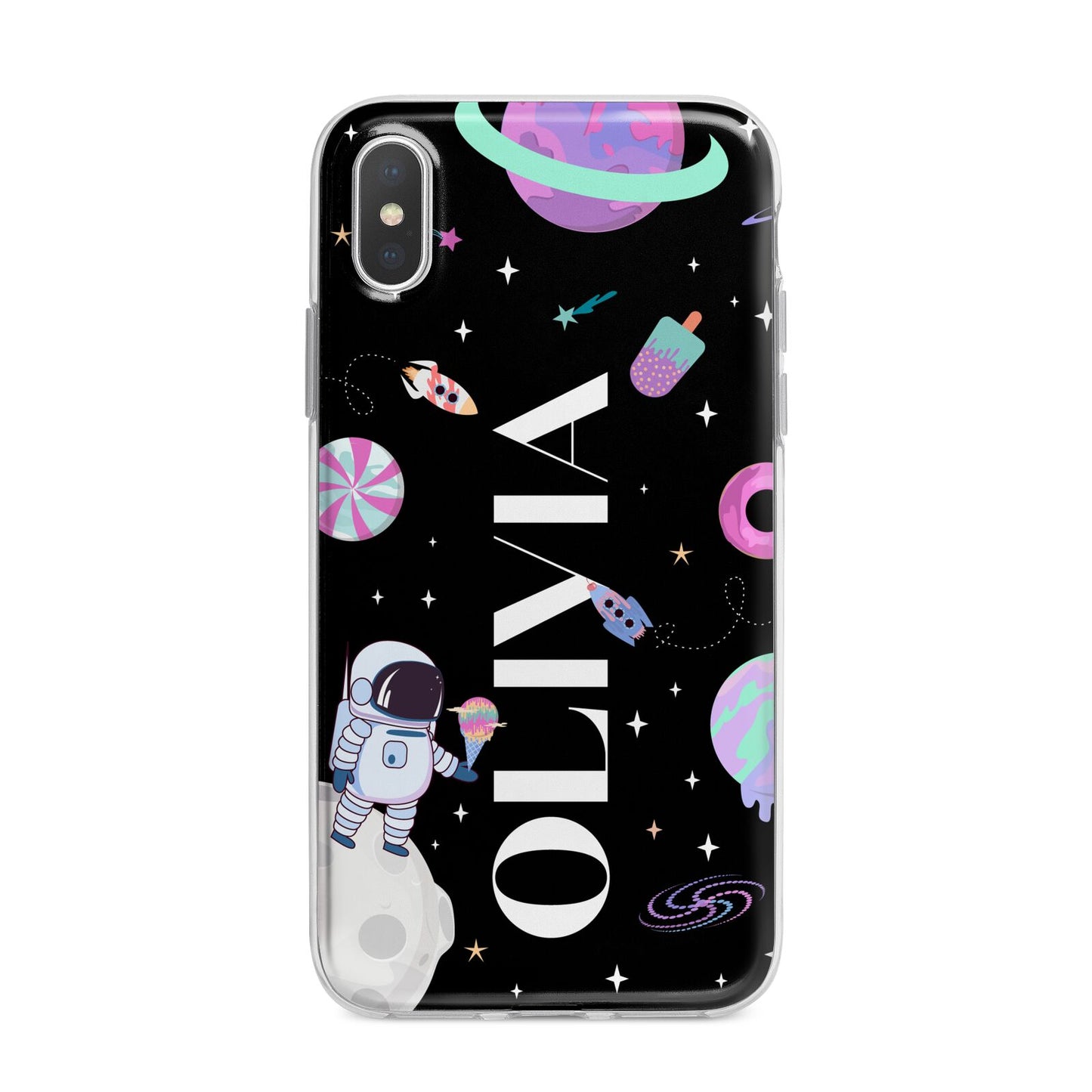 Sweet Treats in Space with Name iPhone X Bumper Case on Silver iPhone Alternative Image 1