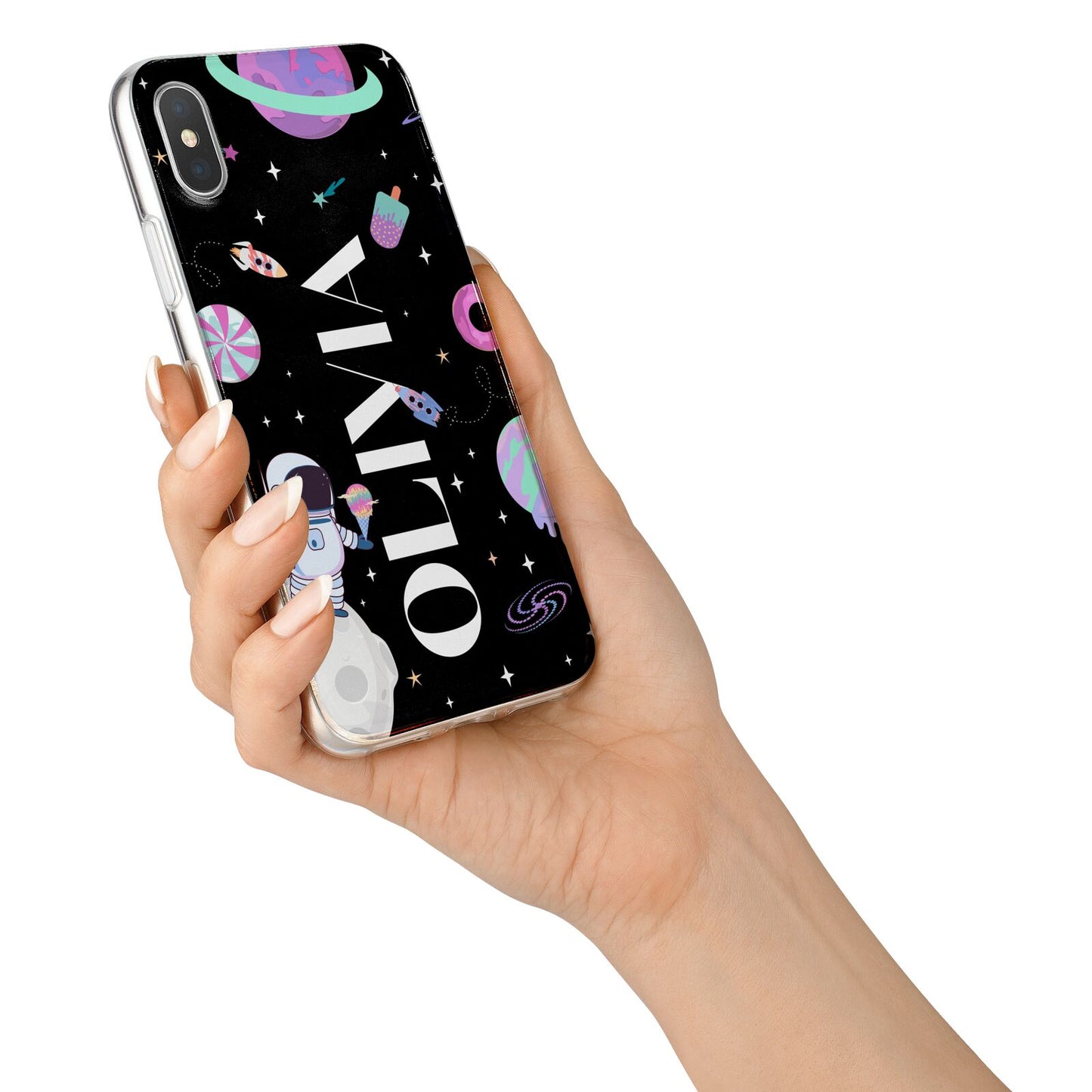 Sweet Treats in Space with Name iPhone X Bumper Case on Silver iPhone Alternative Image 2