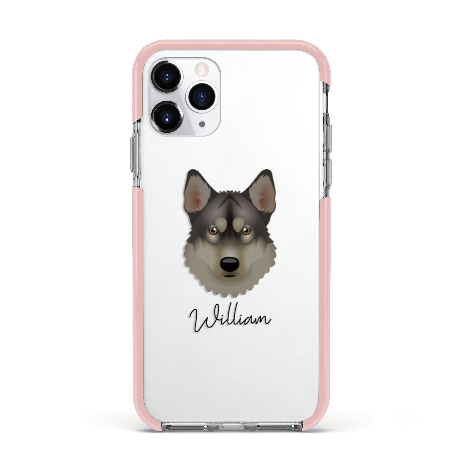 Tamaskan Personalised Apple iPhone 11 Pro in Silver with Pink Impact Case