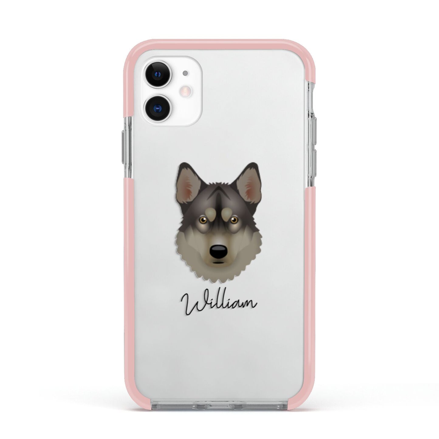Tamaskan Personalised Apple iPhone 11 in White with Pink Impact Case