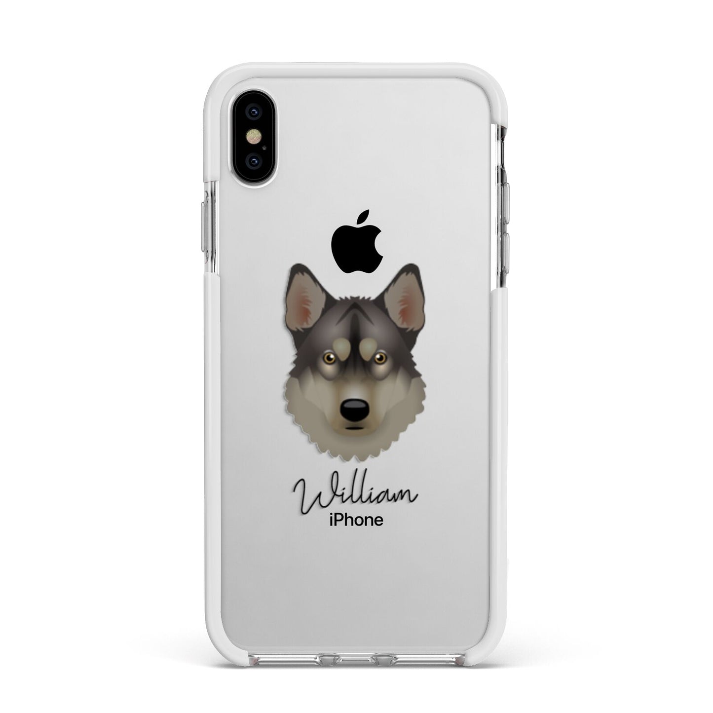 Tamaskan Personalised Apple iPhone Xs Max Impact Case White Edge on Silver Phone