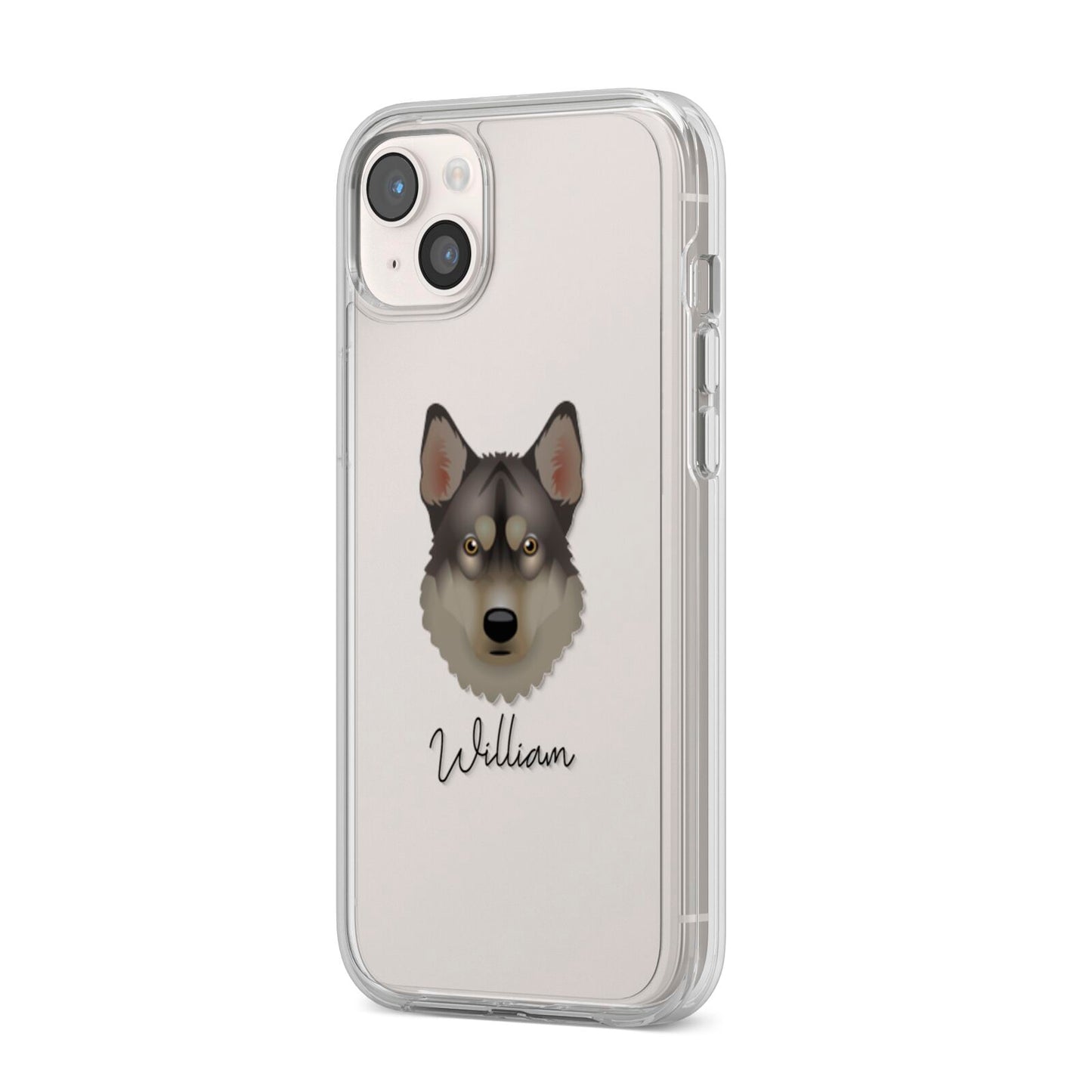 Tamaskan Personalised iPhone 14 Plus Clear Tough Case Starlight Angled Image