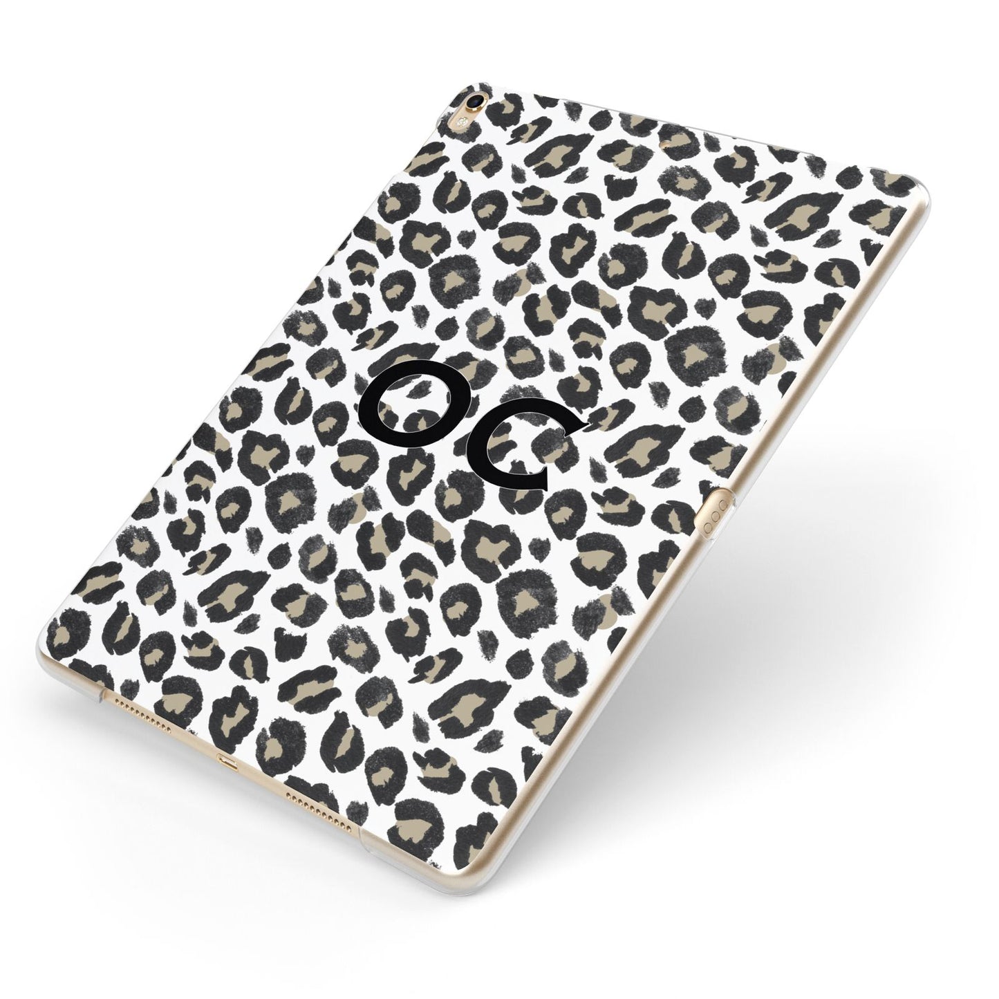 Tan Leopard Print Pattern Apple iPad Case on Gold iPad Side View