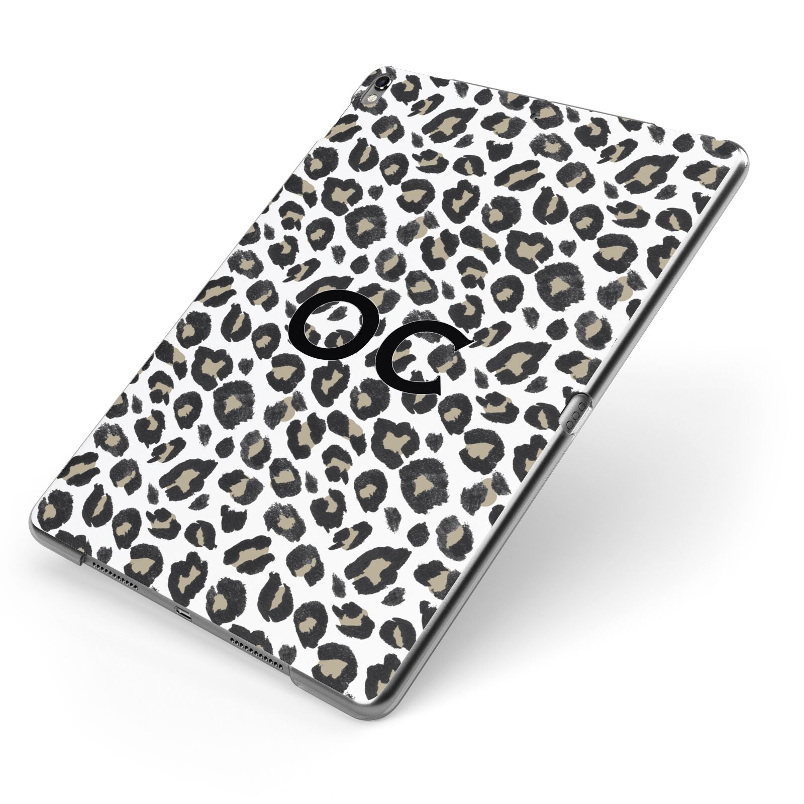 Tan Leopard Print Pattern Apple iPad Case on Grey iPad Side View