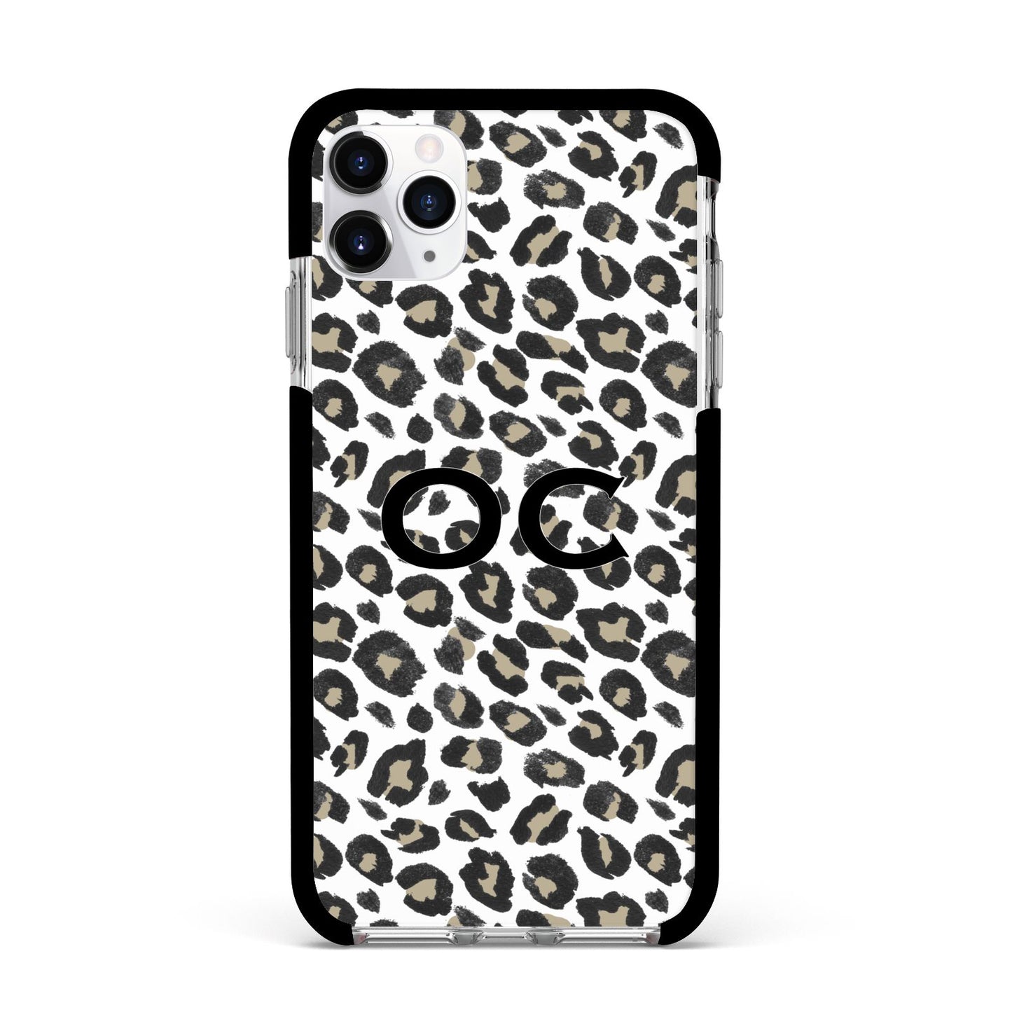 Tan Leopard Print Pattern Apple iPhone 11 Pro Max in Silver with Black Impact Case